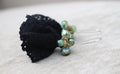 Black Lace and Green Crystal Dangle Earrings