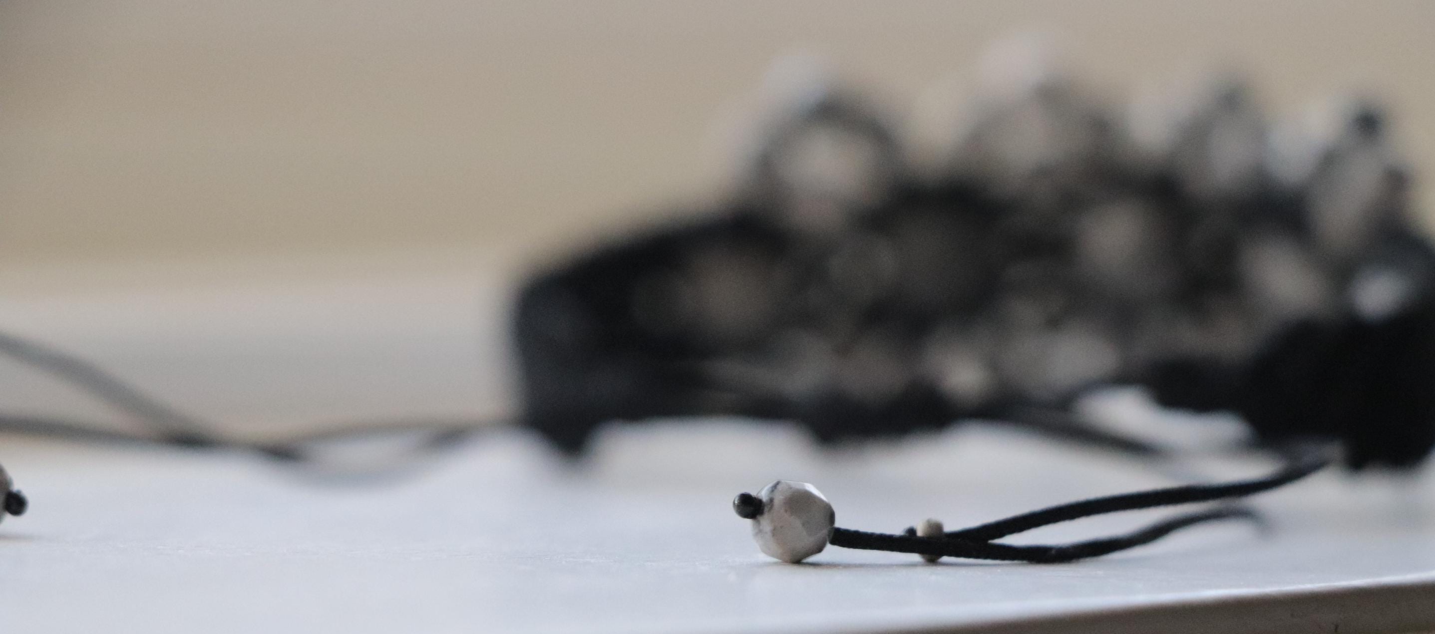 Black Macramé Bracelet with Gray Beads
