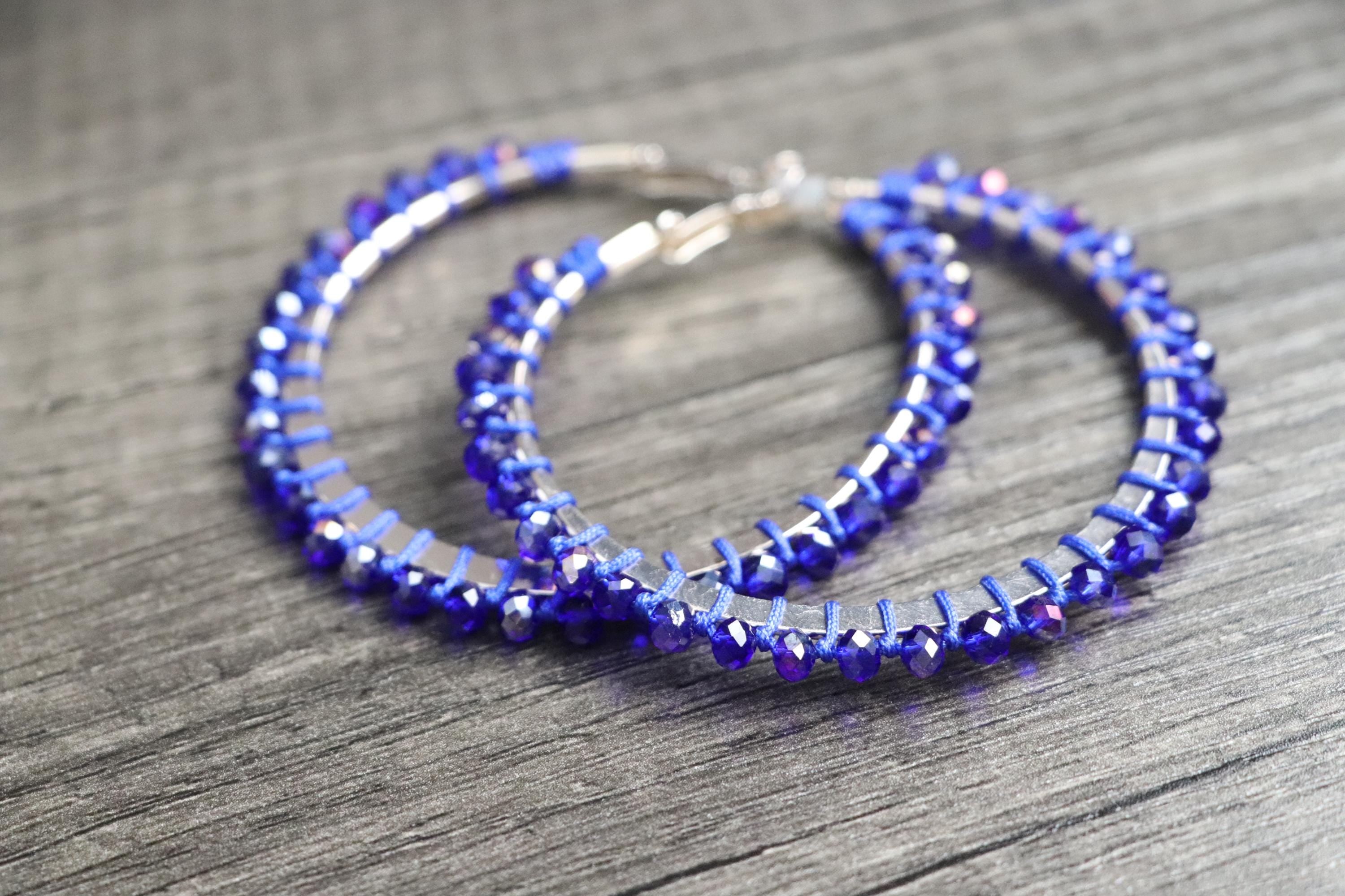 Blue Crystal Beaded Hoop Earrings