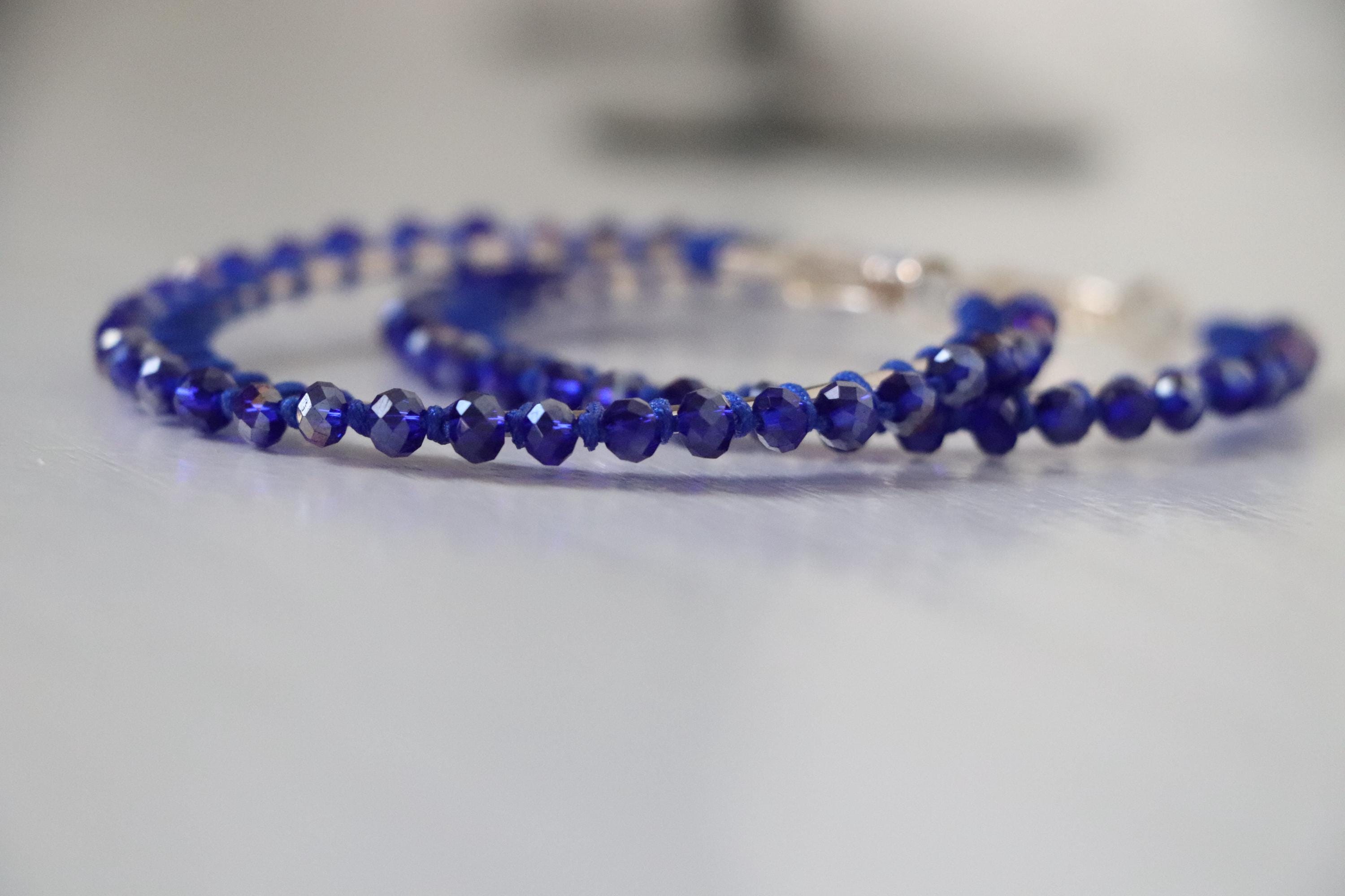 Blue Crystal Beaded Hoop Earrings
