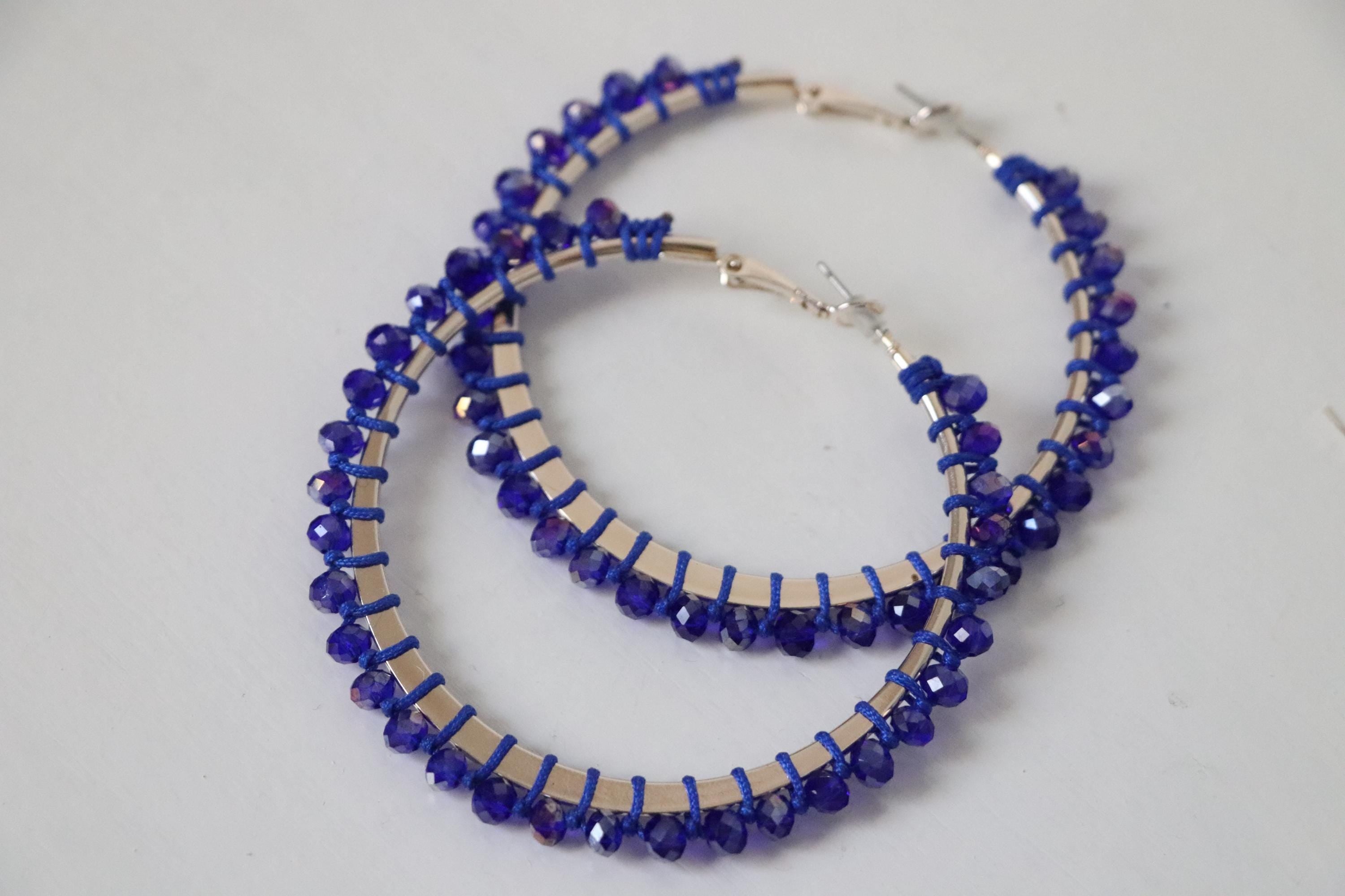 Blue Crystal Beaded Hoop Earrings