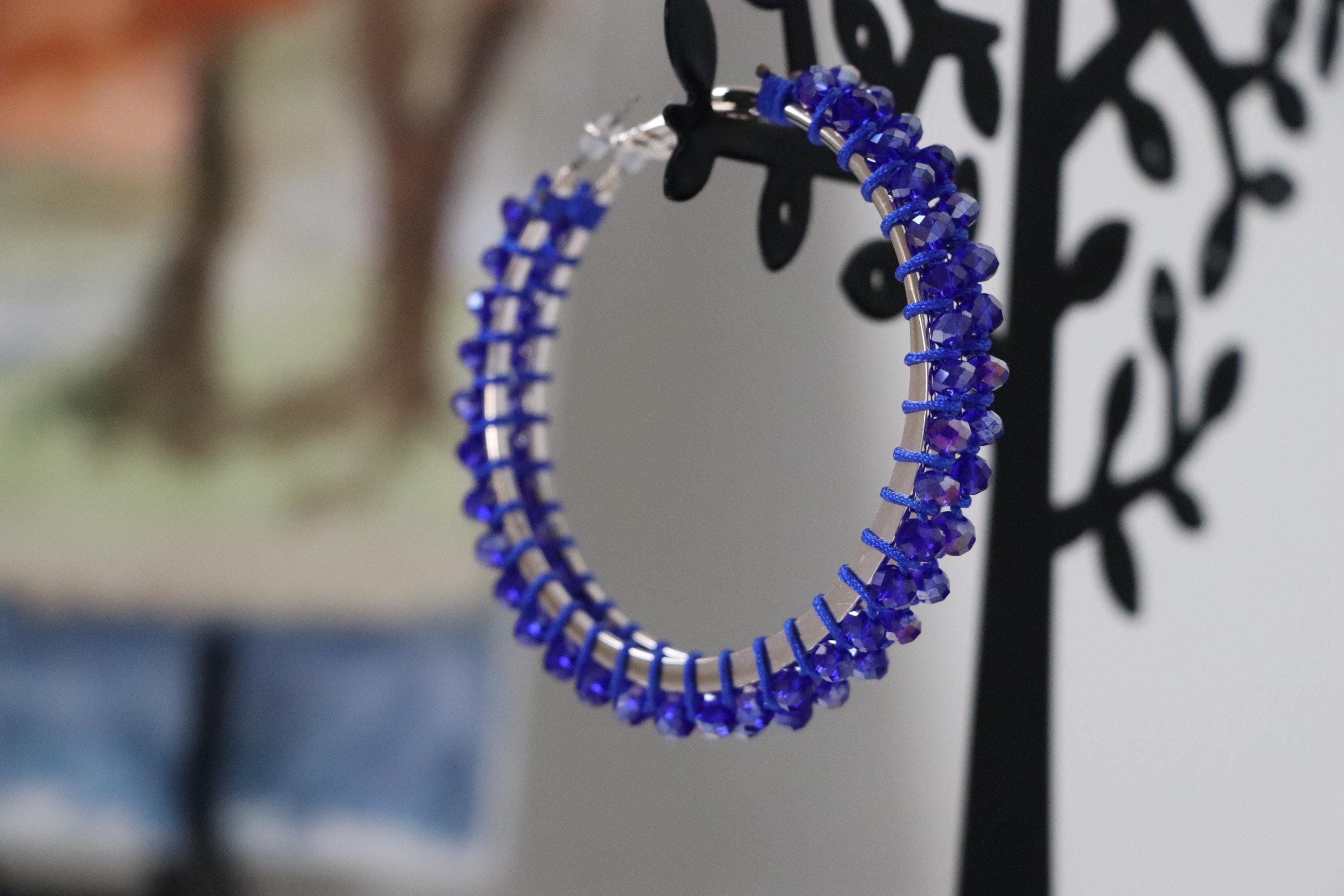 Blue Crystal Beaded Hoop Earrings