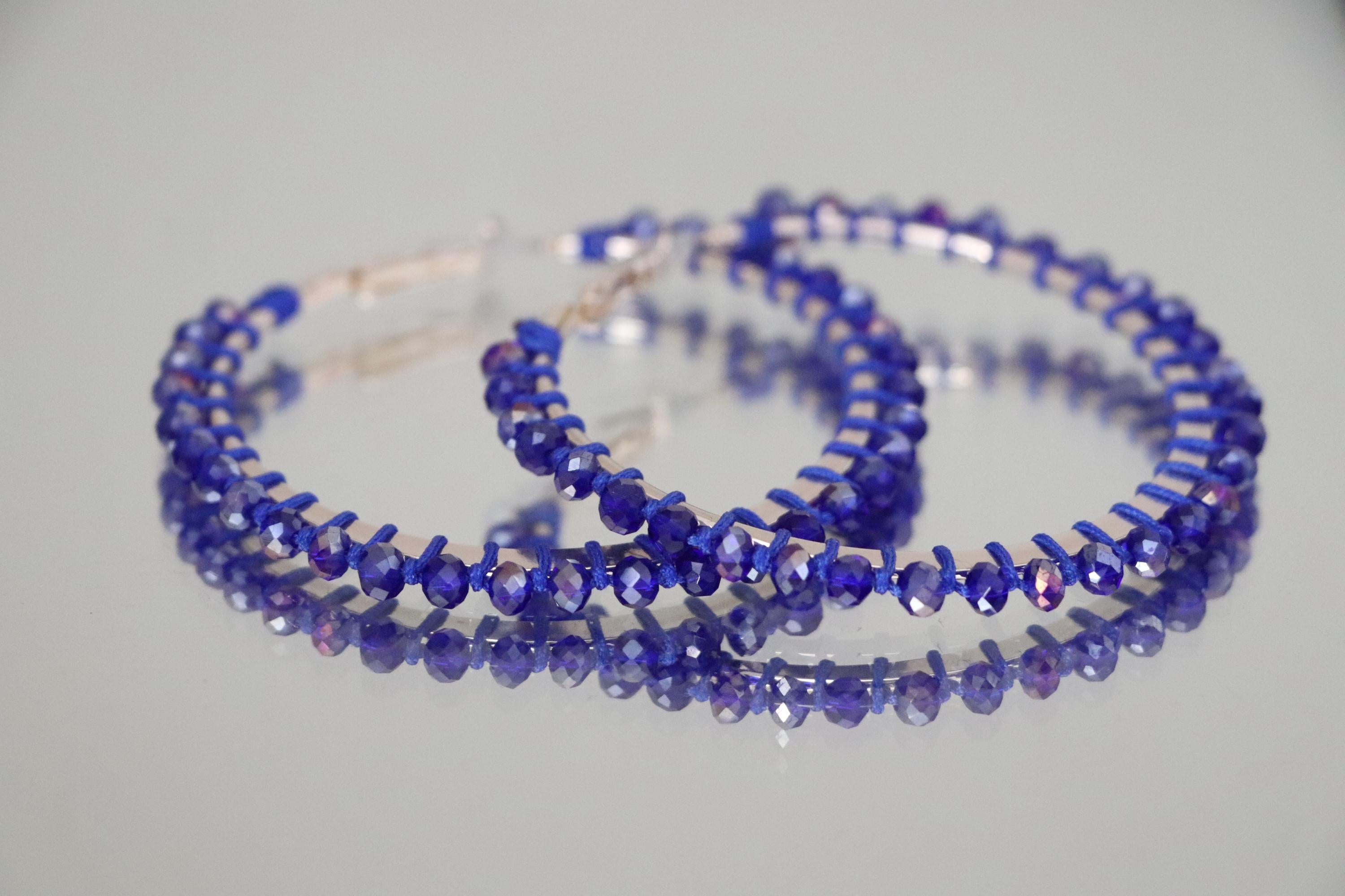 Blue Crystal Beaded Hoop Earrings