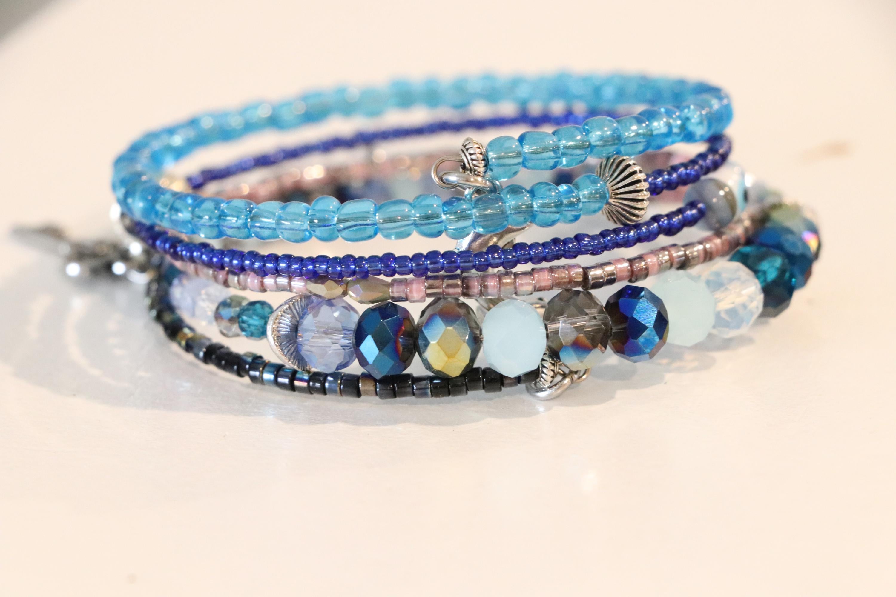 Blue, Pink, and Black Beaded Bracelet – Handmade with Vibrant Seed Beads, Gift for Her
