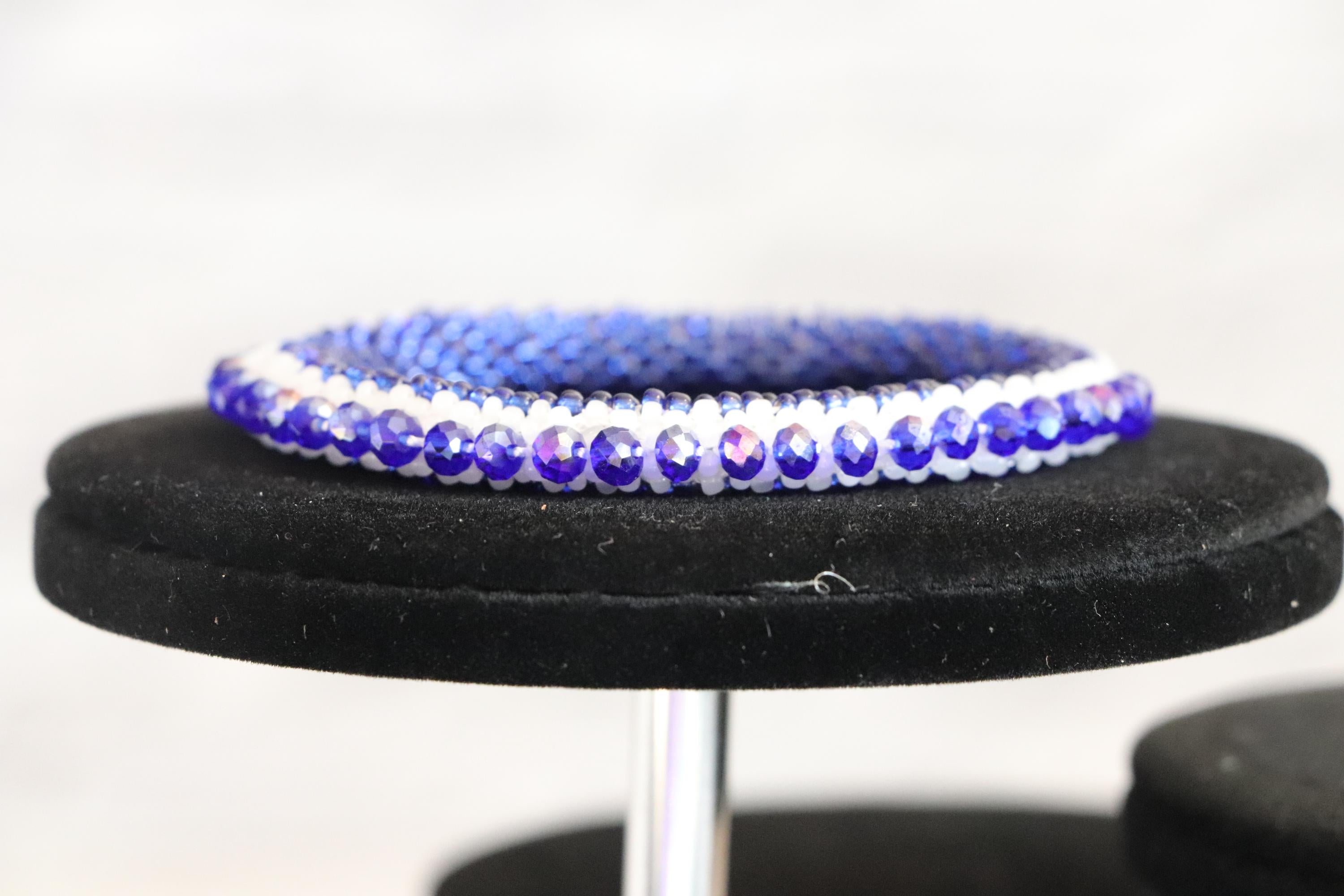 Blue and White Beaded Bracelet for Women