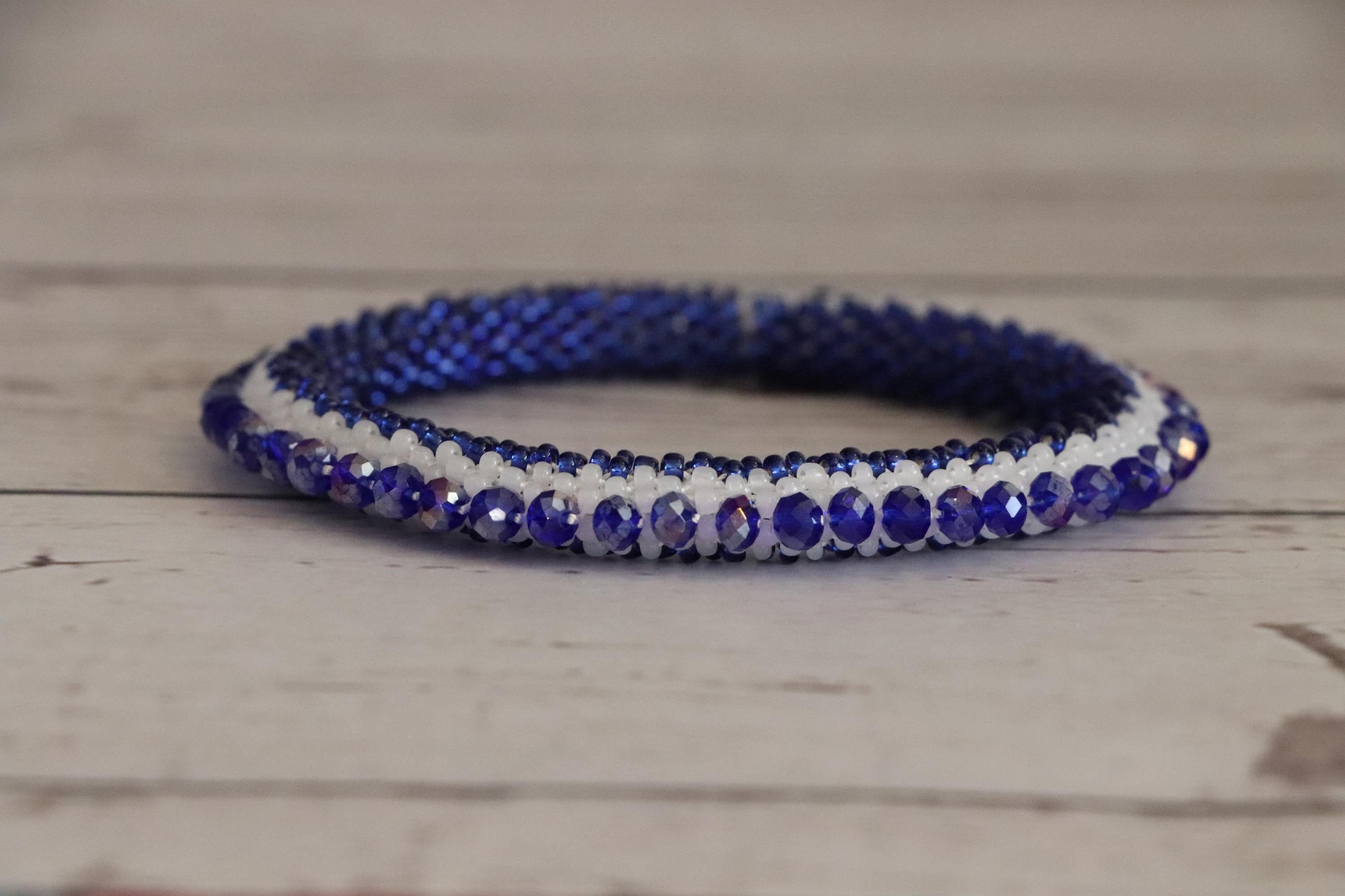 Blue and White Beaded Bracelet for Women