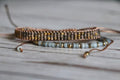 Brown & Light Blue Bracelet Set 05 – Handmade Needlework - Gold Accent Beads – 2-Piece Boho Combo