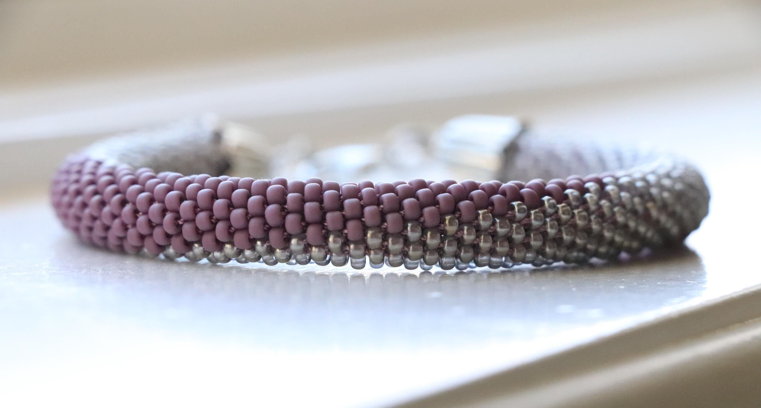 Brown & Shiny Gray Crochet Bracelet