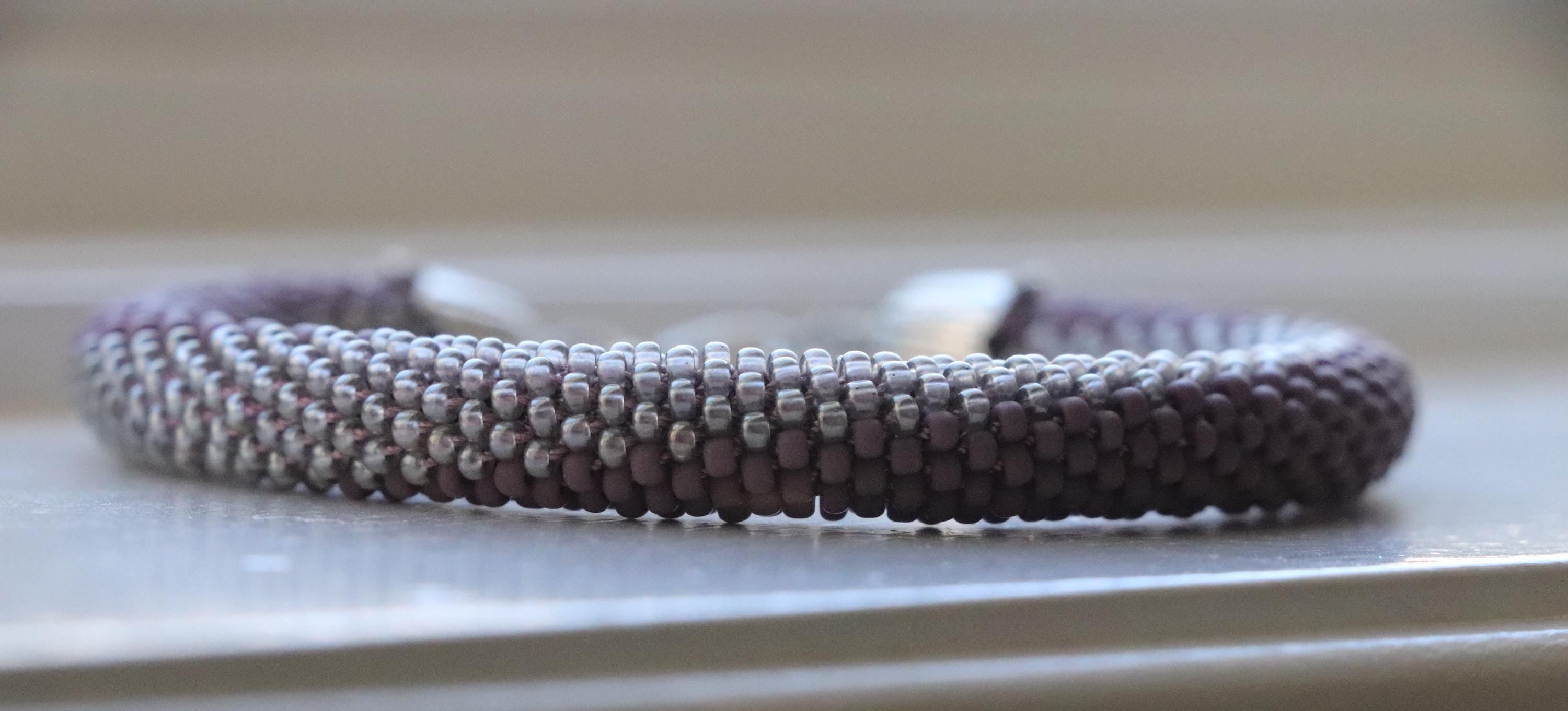 Brown & Shiny Gray Crochet Bracelet