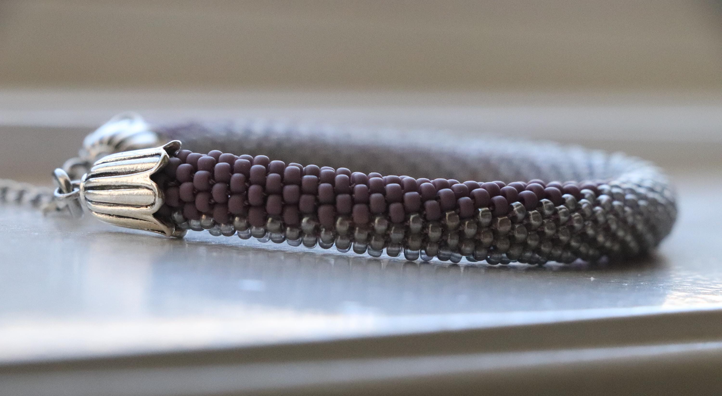 Brown & Shiny Gray Crochet Bracelet