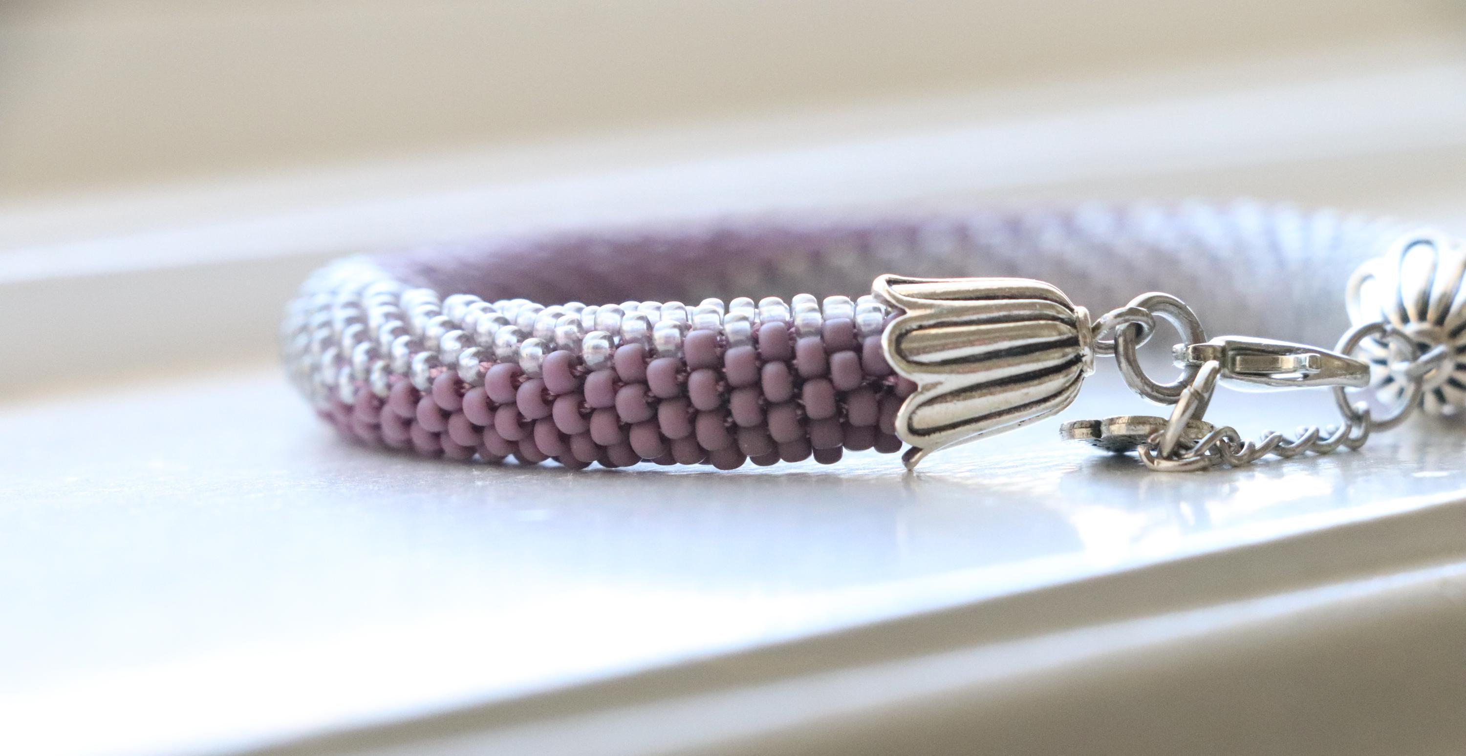 Brown & Shiny Gray Crochet Bracelet