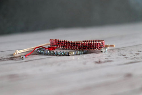 Burgundy & Blue Bracelet Set06 – Handmade Needlework - Glass Crystals – Elegant 2-Piece Combo