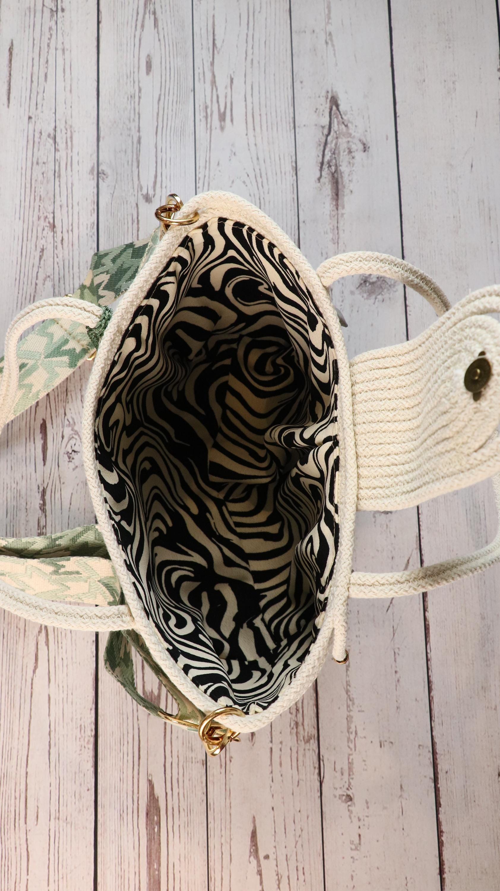 Cream and Green Handbag with Lining