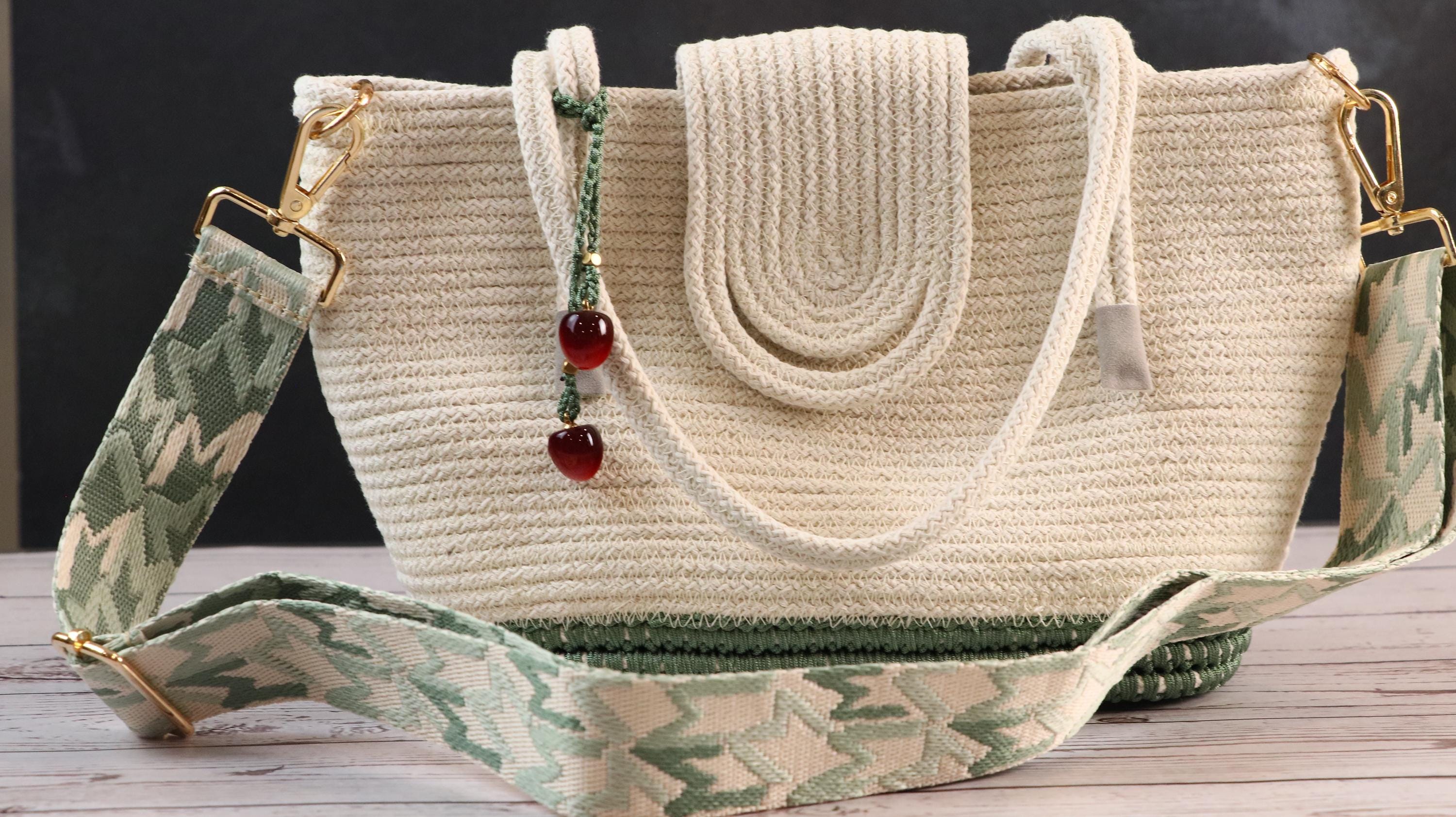 Cream and Green Handbag with Lining
