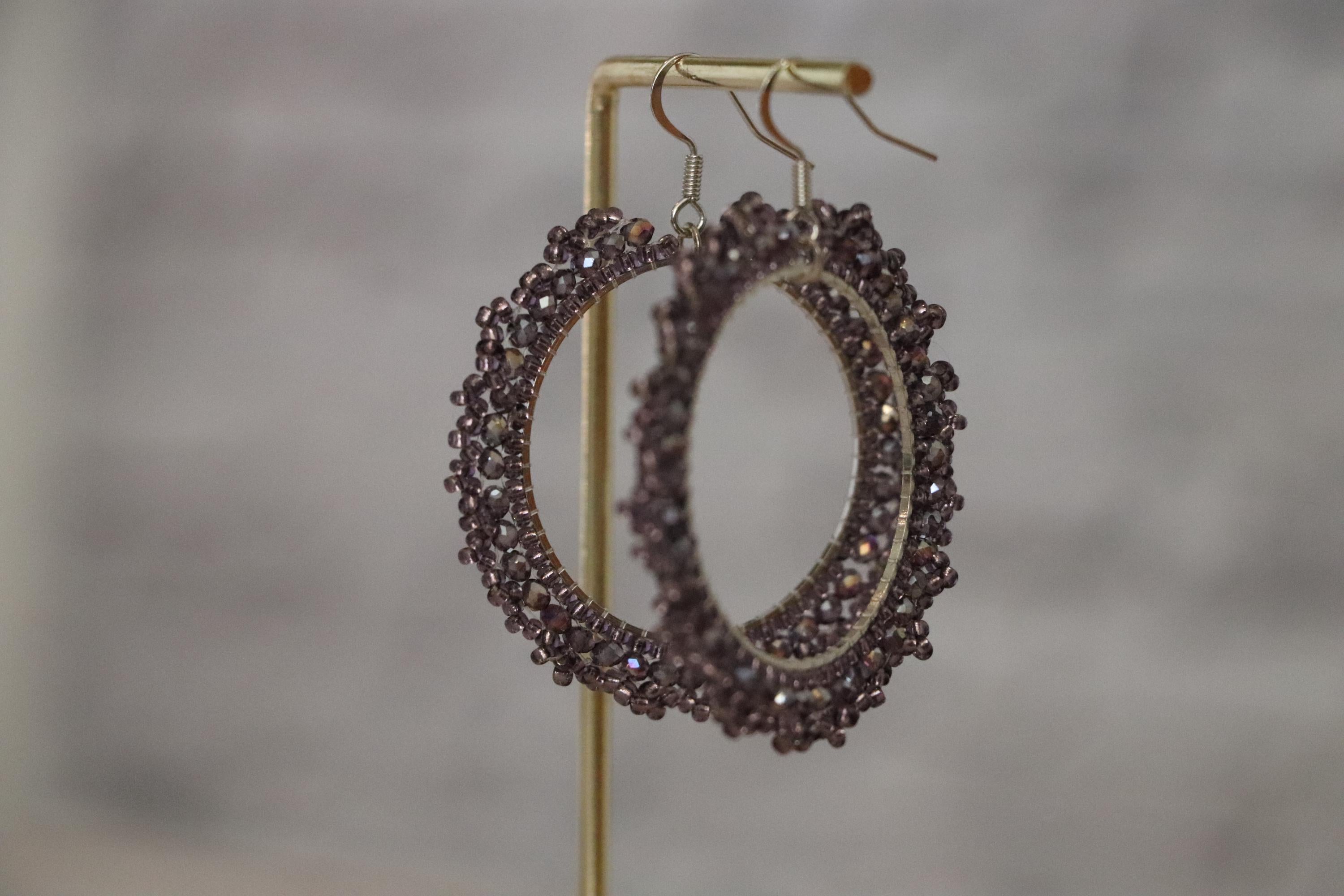 Crochet Necklace Bracelet and Beaded Earrings,