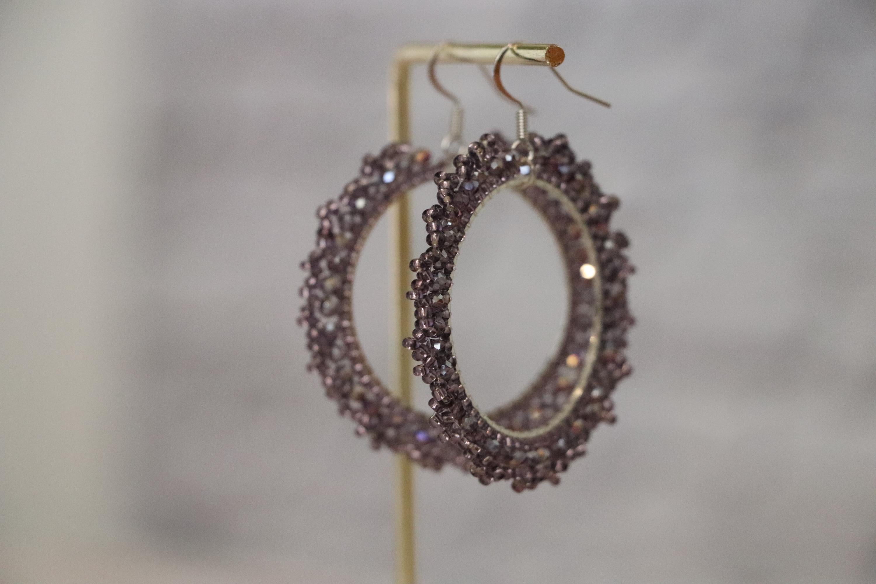Crochet Necklace Bracelet and Beaded Earrings,