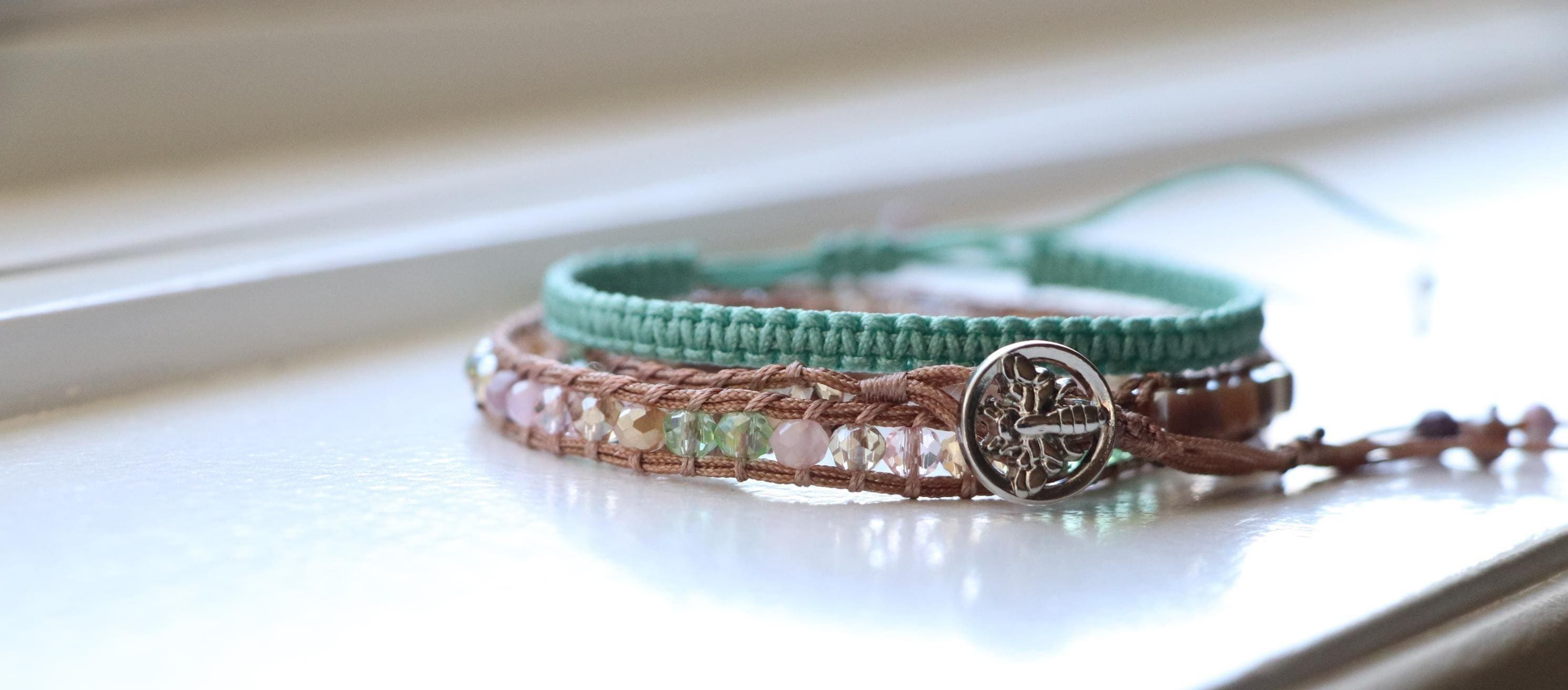 Crystal Wrap & Macrame Bracelet Set