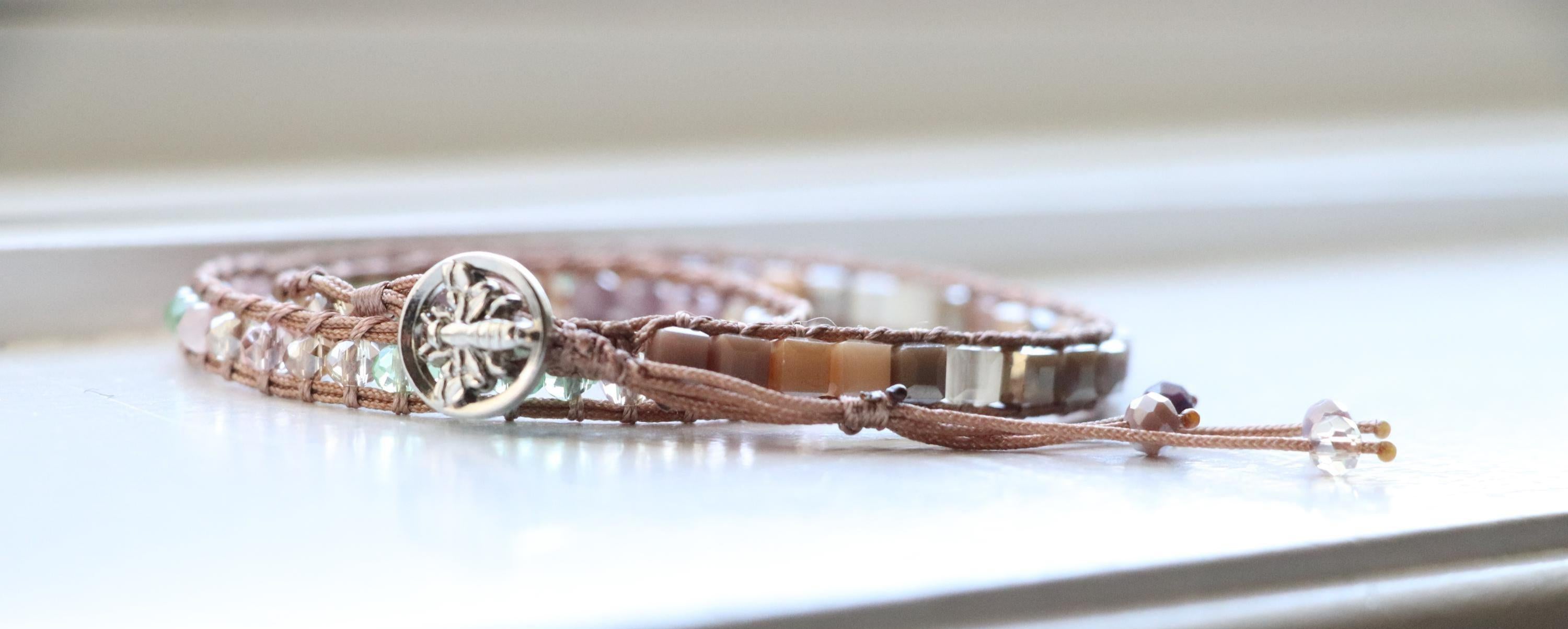 Crystal Wrap & Macrame Bracelet Set