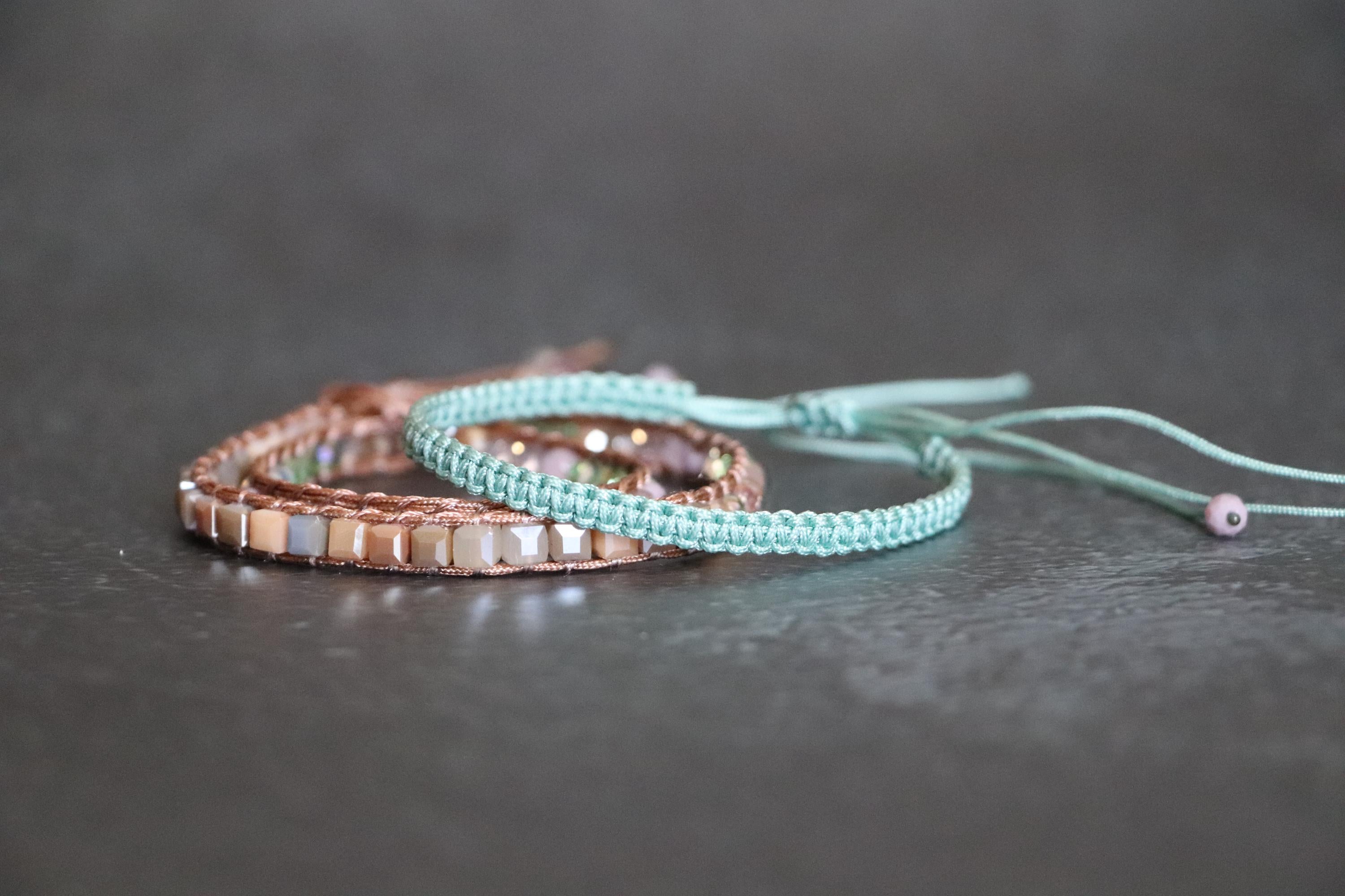 Crystal Wrap & Macrame Bracelet Set