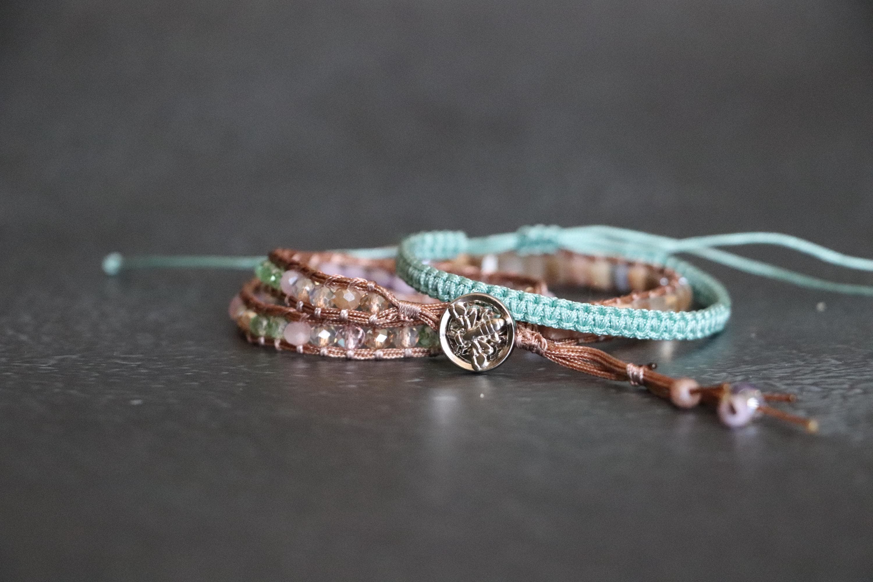 Crystal Wrap & Macrame Bracelet Set