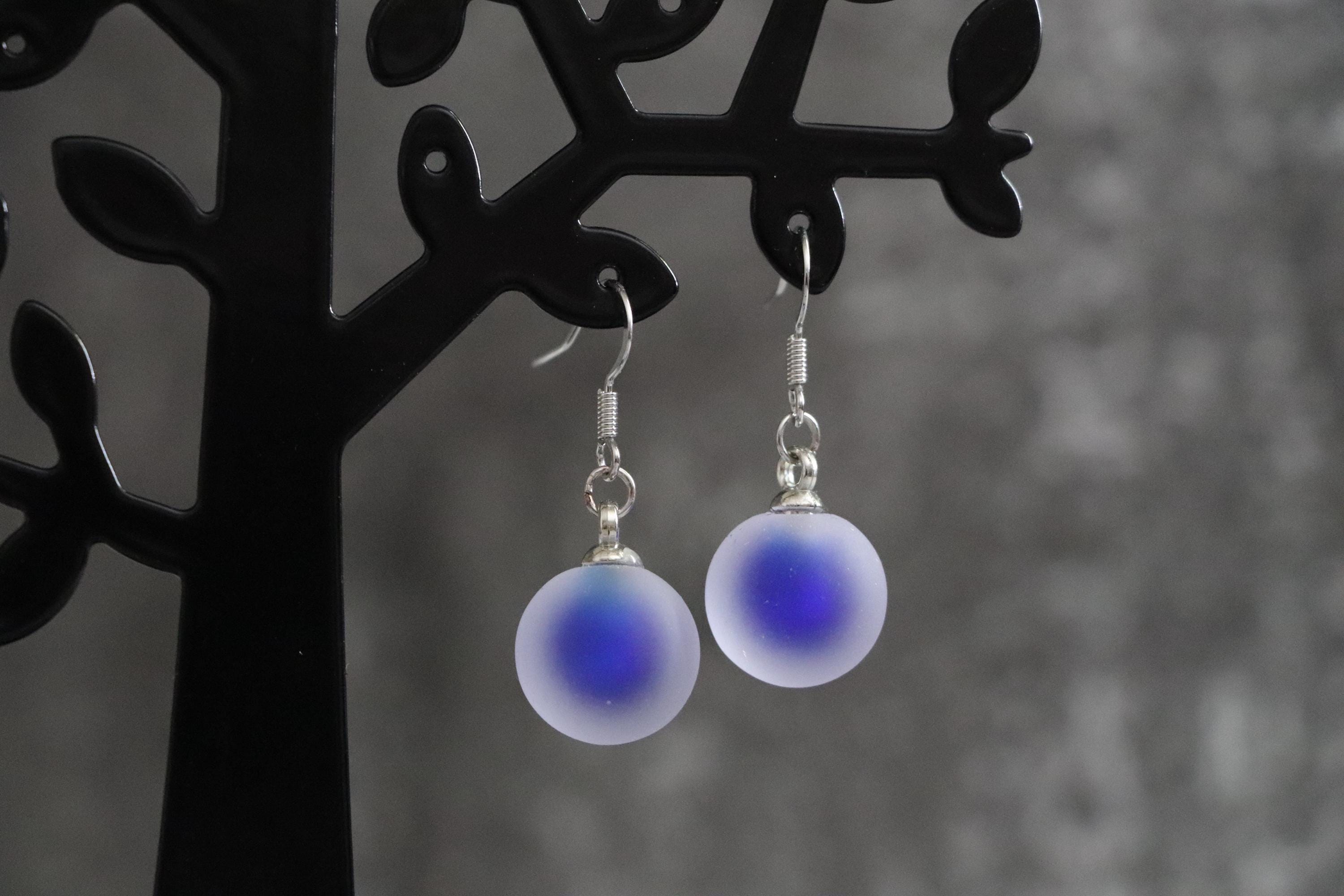 Dark Blue Dangle Ball Earrings