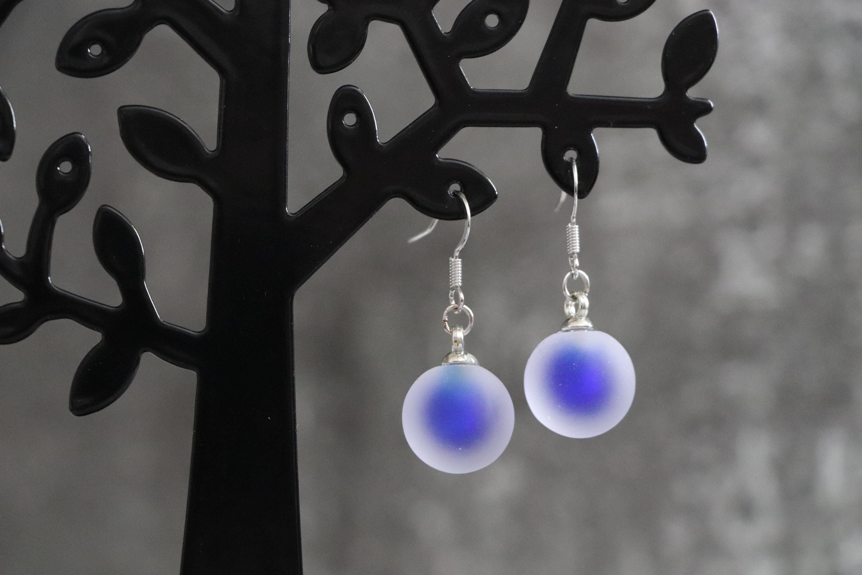 Dark Blue Dangle Ball Earrings