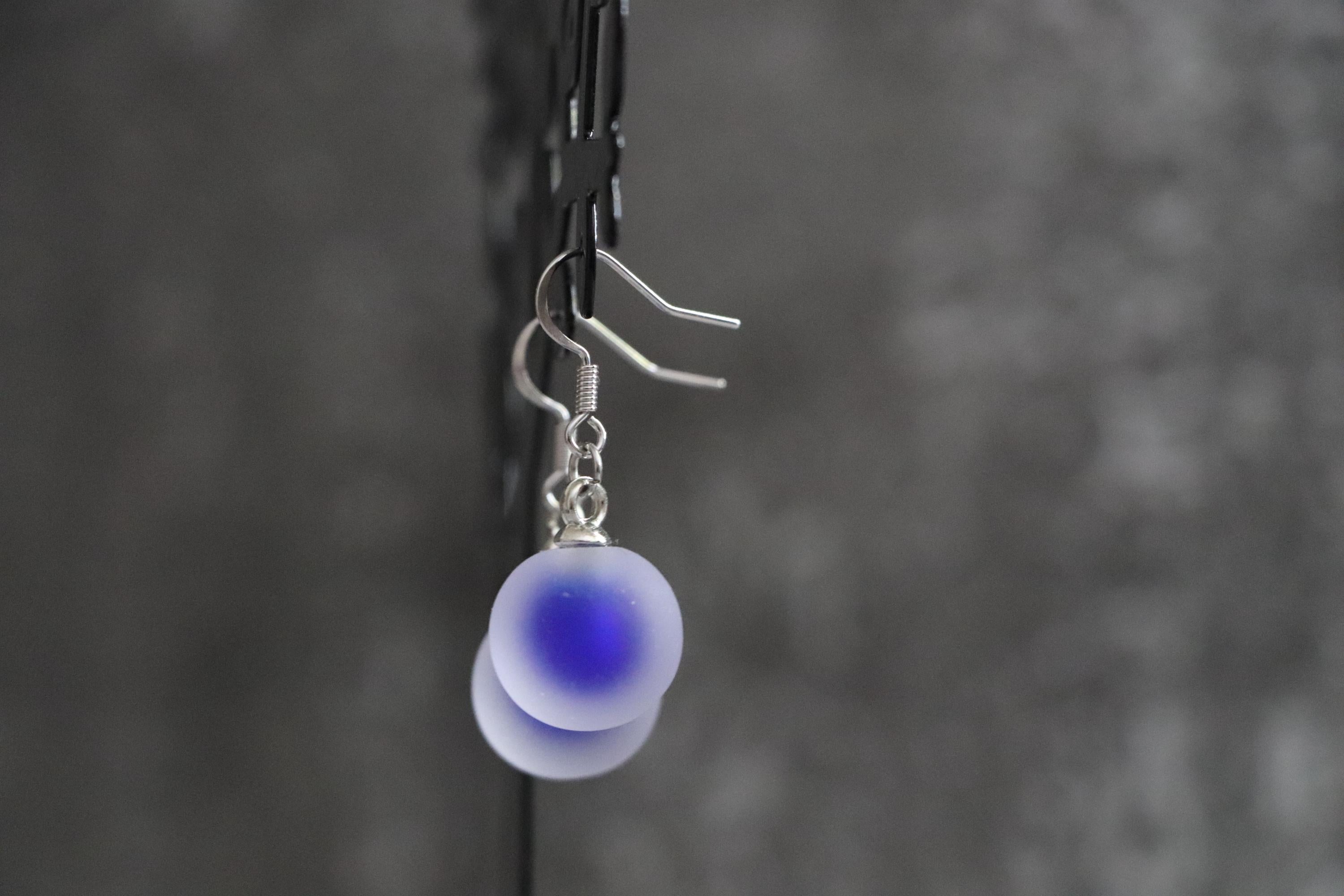 Dark Blue Dangle Ball Earrings