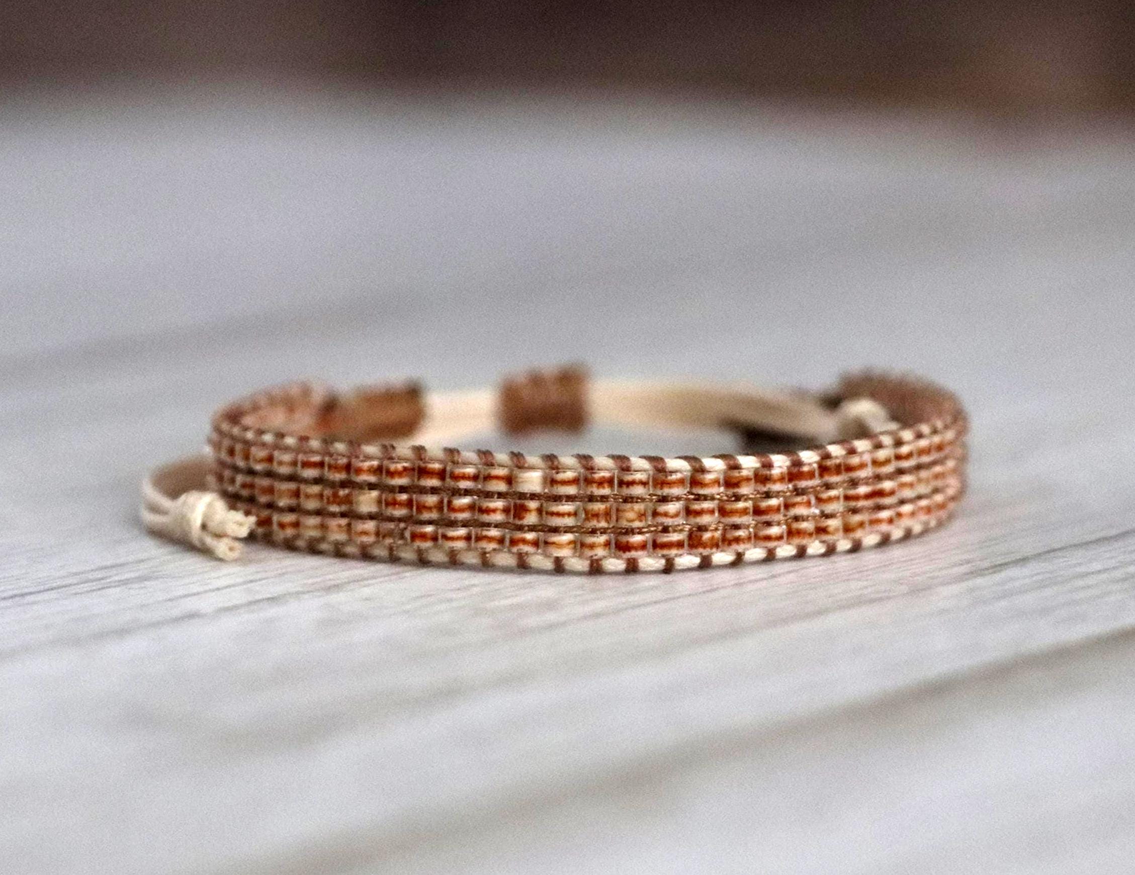 Elegant Brown Beaded Needlework Bracelets 07– Set of 2 Stylish Handmade Bracelets in Earth Tones