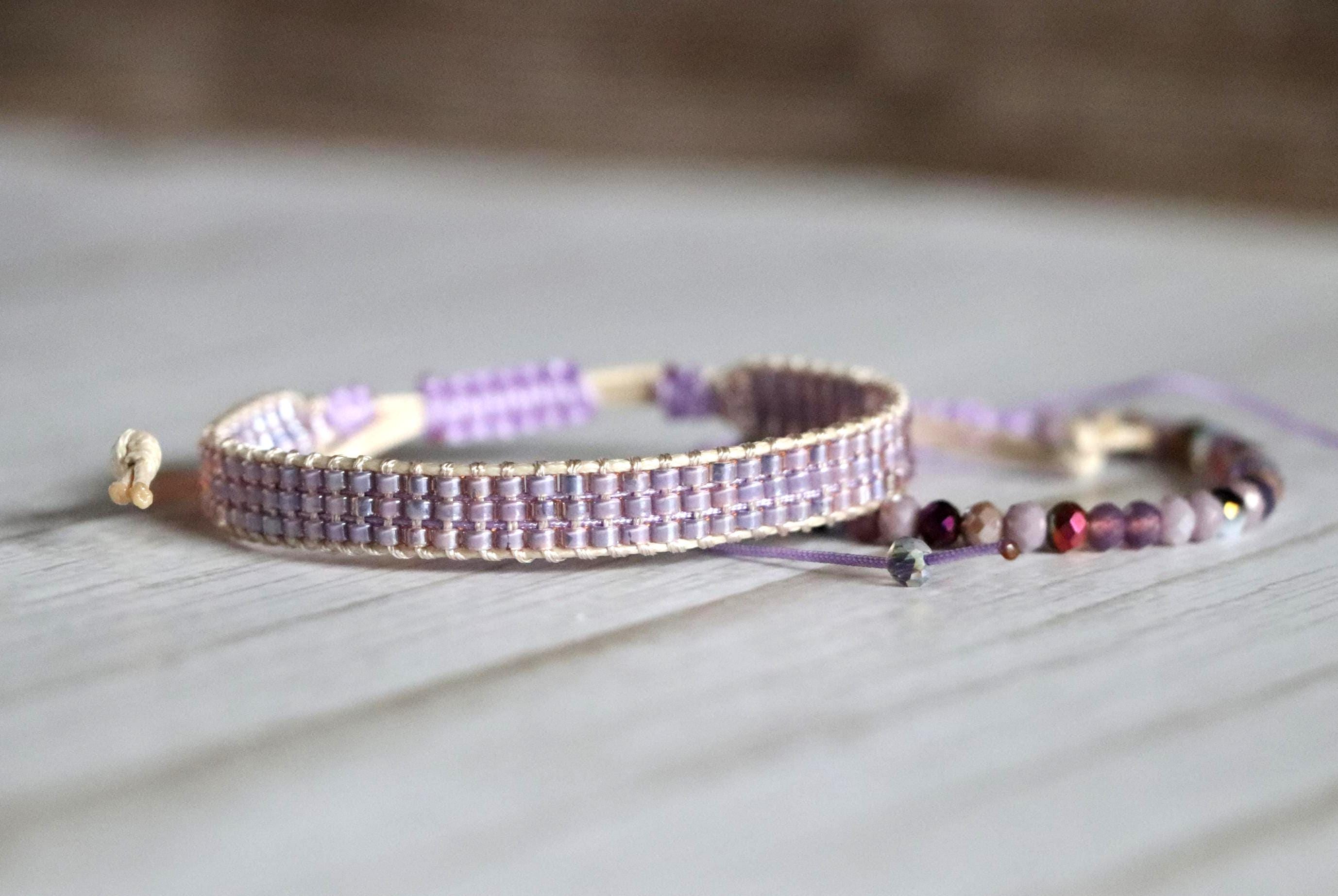 Elegant Lilac Beaded Needlework Bracelets 08– Set of 2 Handmade Bracelets in Soft Purple Tones