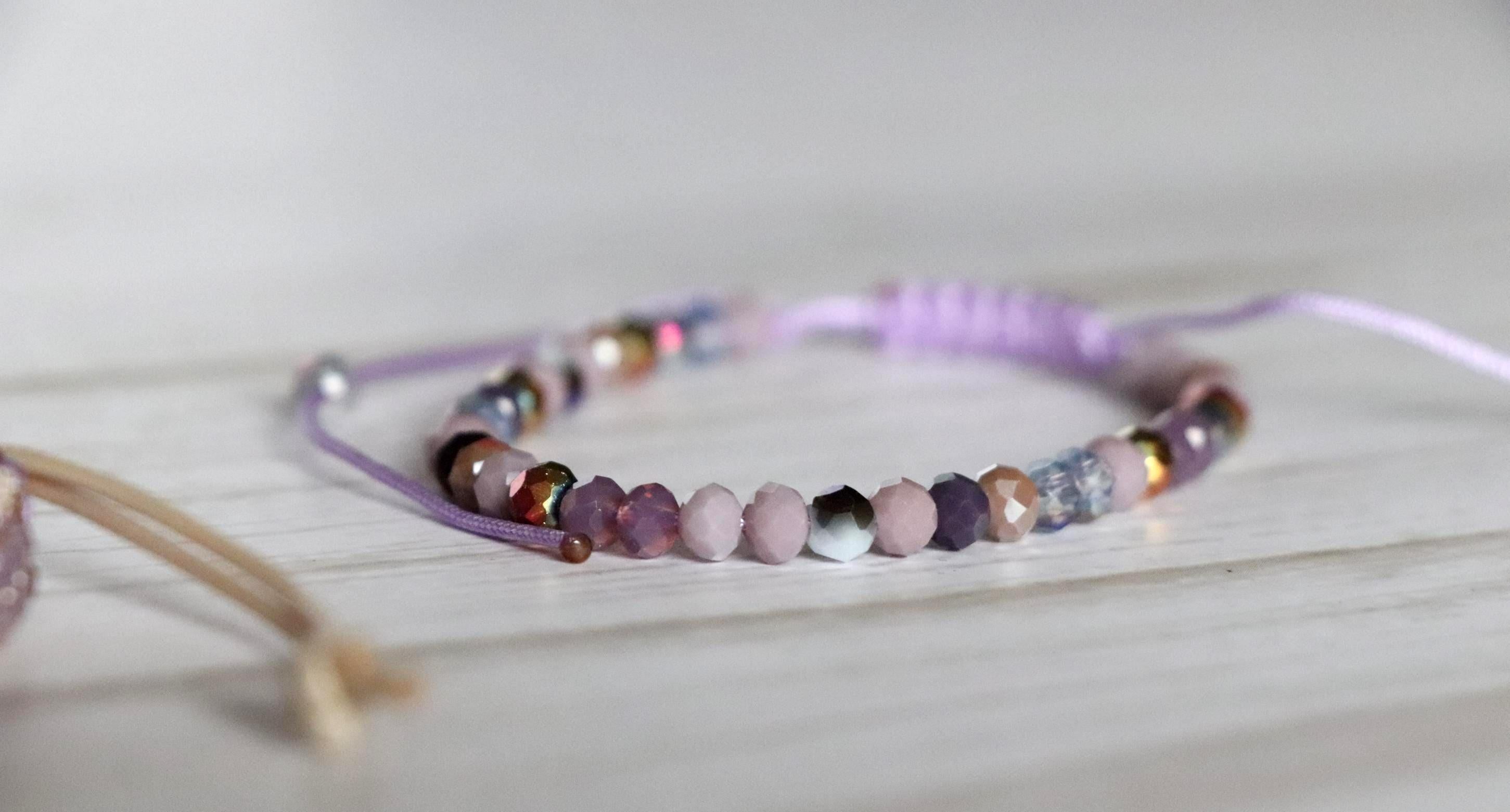 Elegant Lilac Beaded Needlework Bracelets 08– Set of 2 Handmade Bracelets in Soft Purple Tones