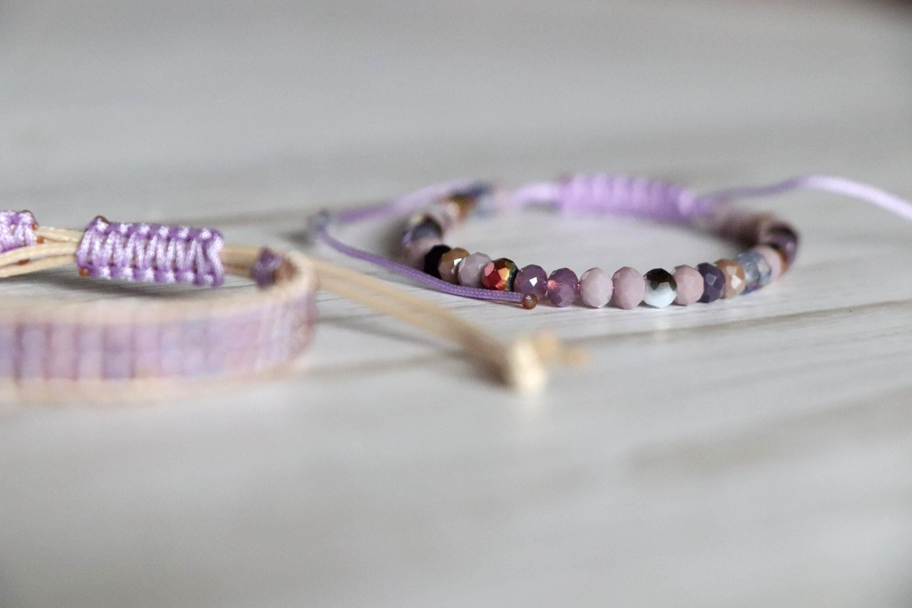Elegant Lilac Beaded Needlework Bracelets 08– Set of 2 Handmade Bracelets in Soft Purple Tones