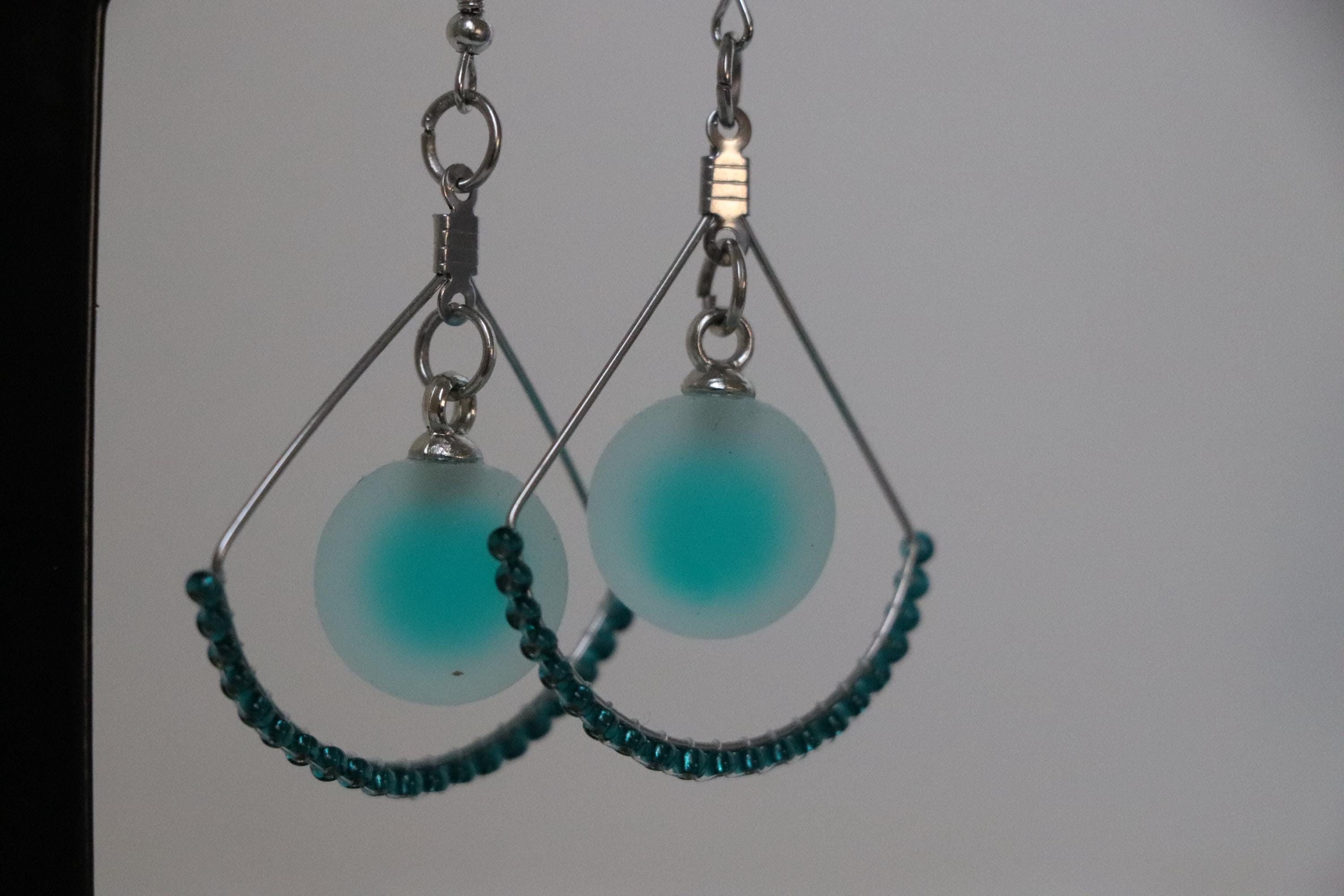 Frosted Green Bead Dangle Earrings