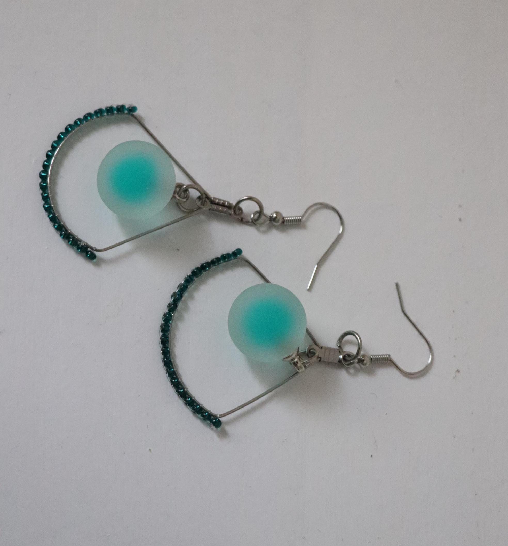 Frosted Green Bead Dangle Earrings