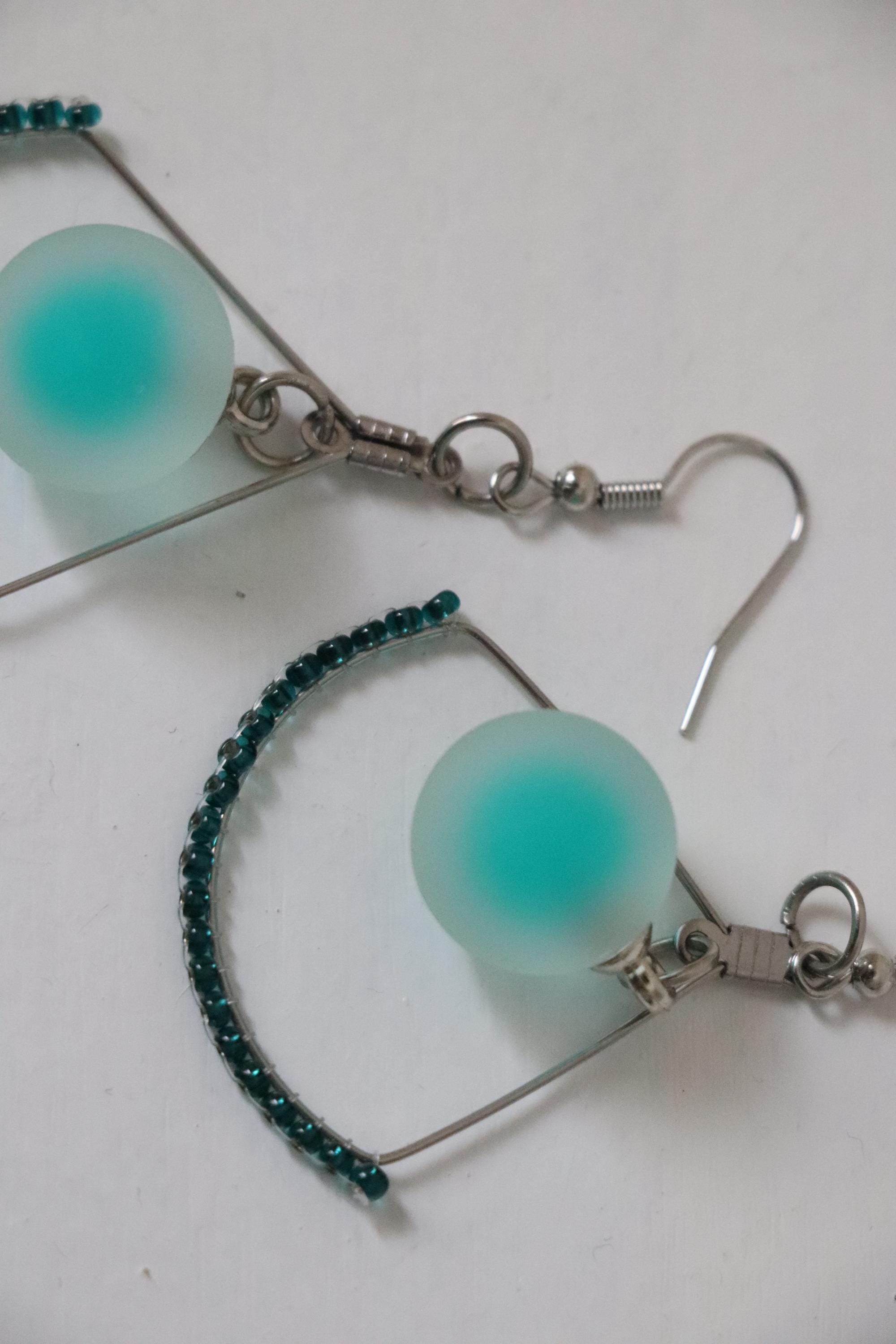 Frosted Green Bead Dangle Earrings