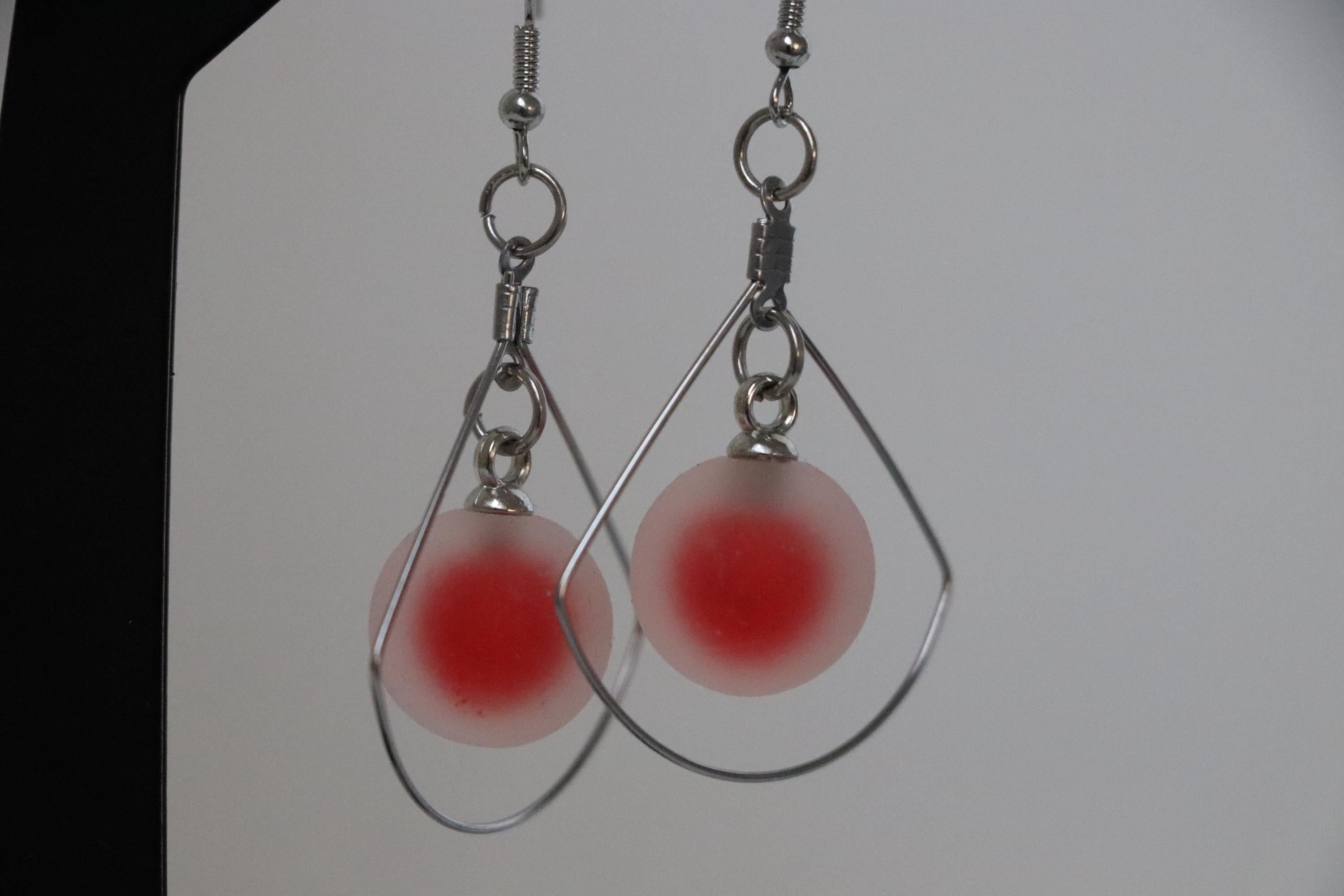 Frosted Red Bead Dangle Earrings