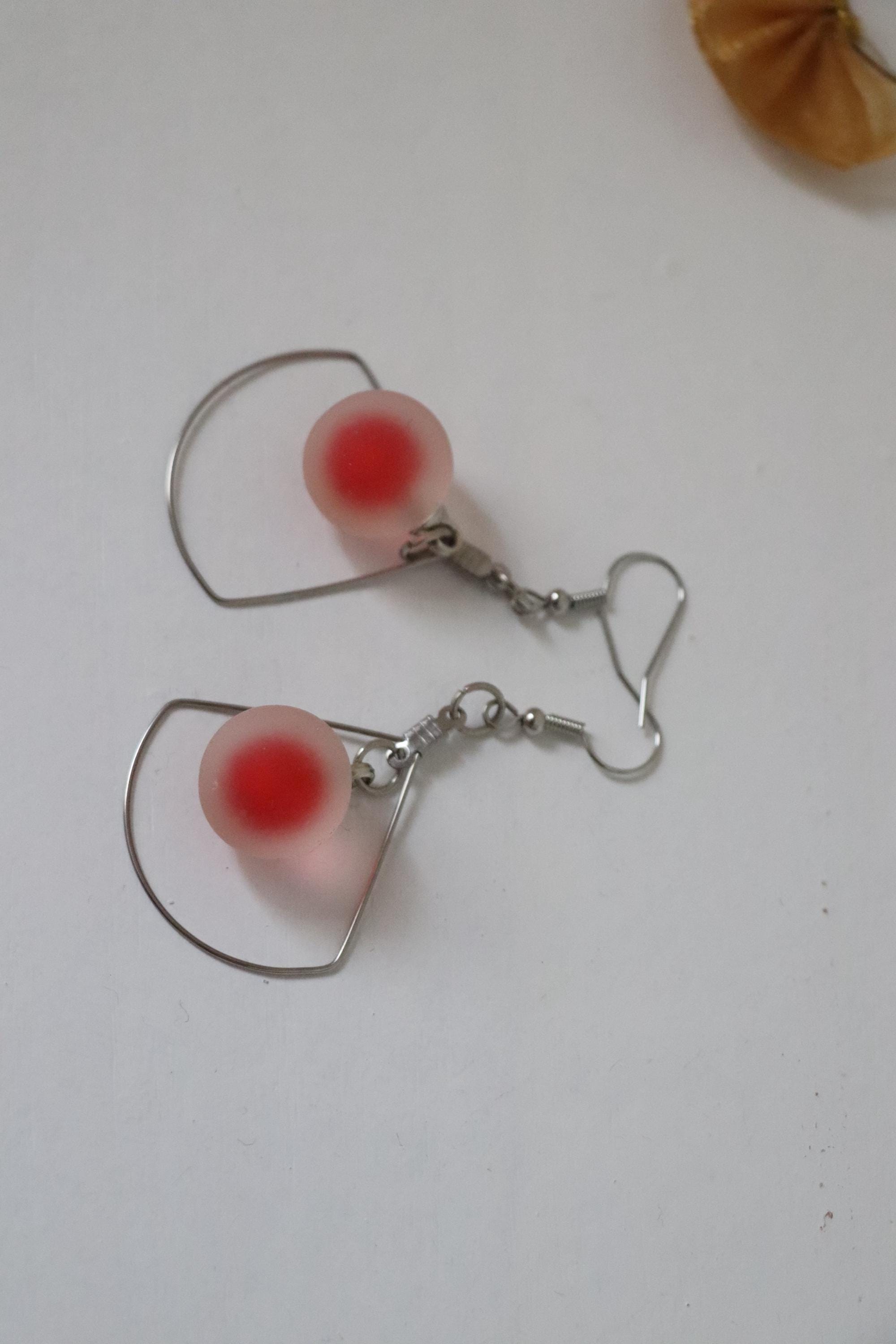 Frosted Red Bead Dangle Earrings