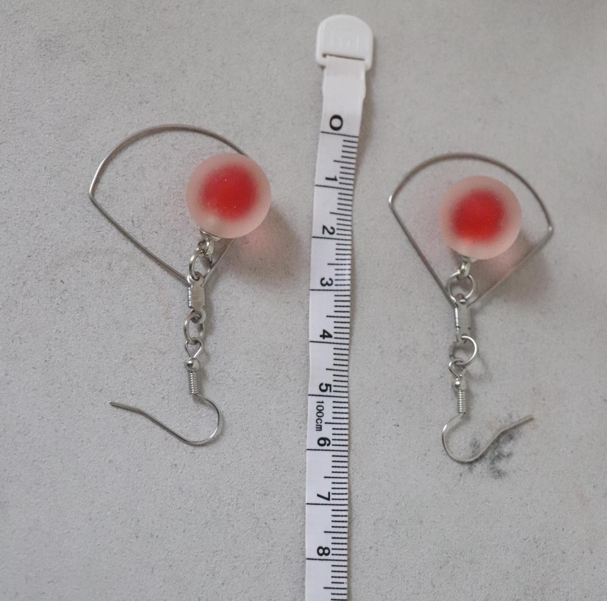 Frosted Red Bead Dangle Earrings