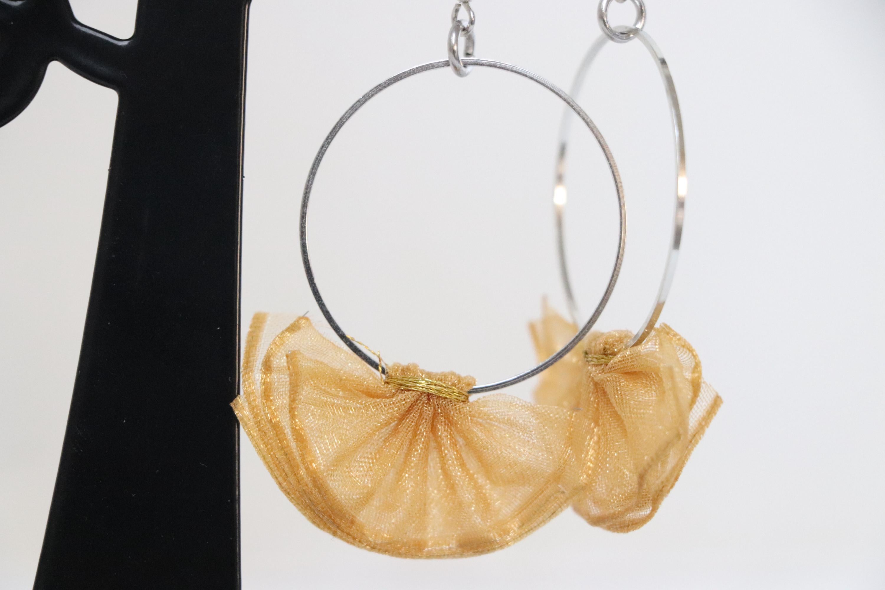 Gold Tone Bow Hoop Earrings