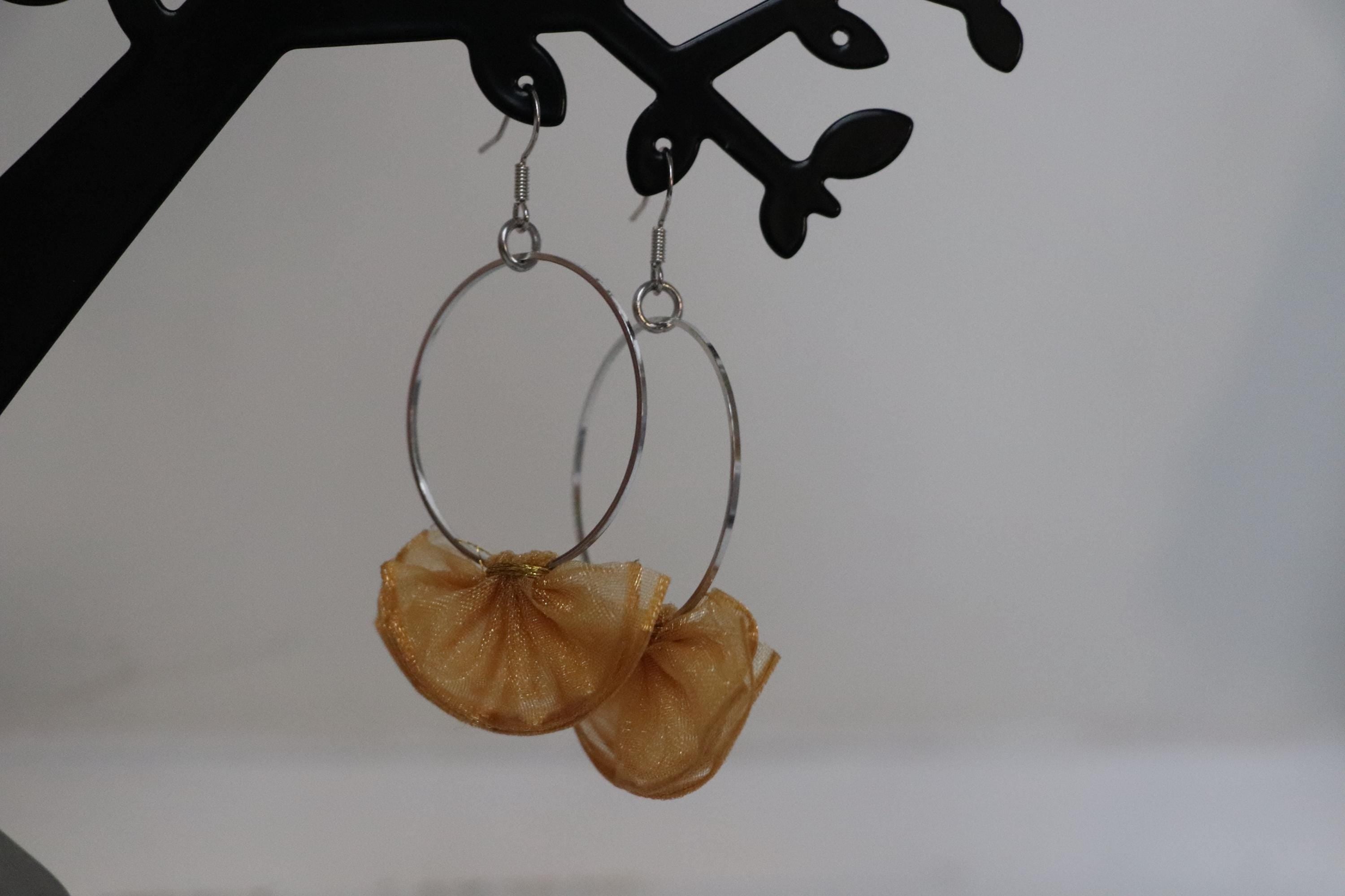 Gold Tone Bow Hoop Earrings