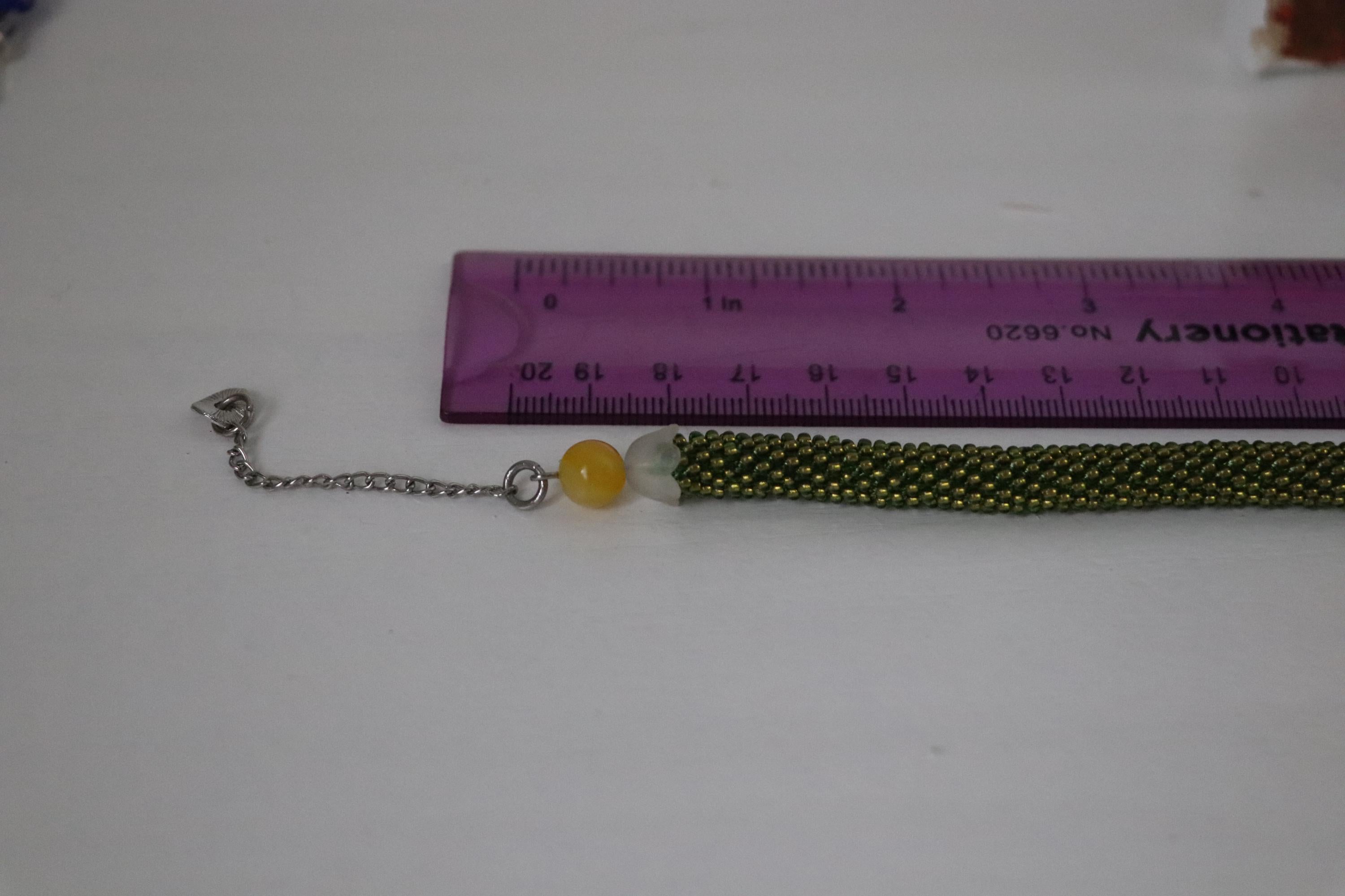 Grass Green Handmade Bracelet with Yellow Beads