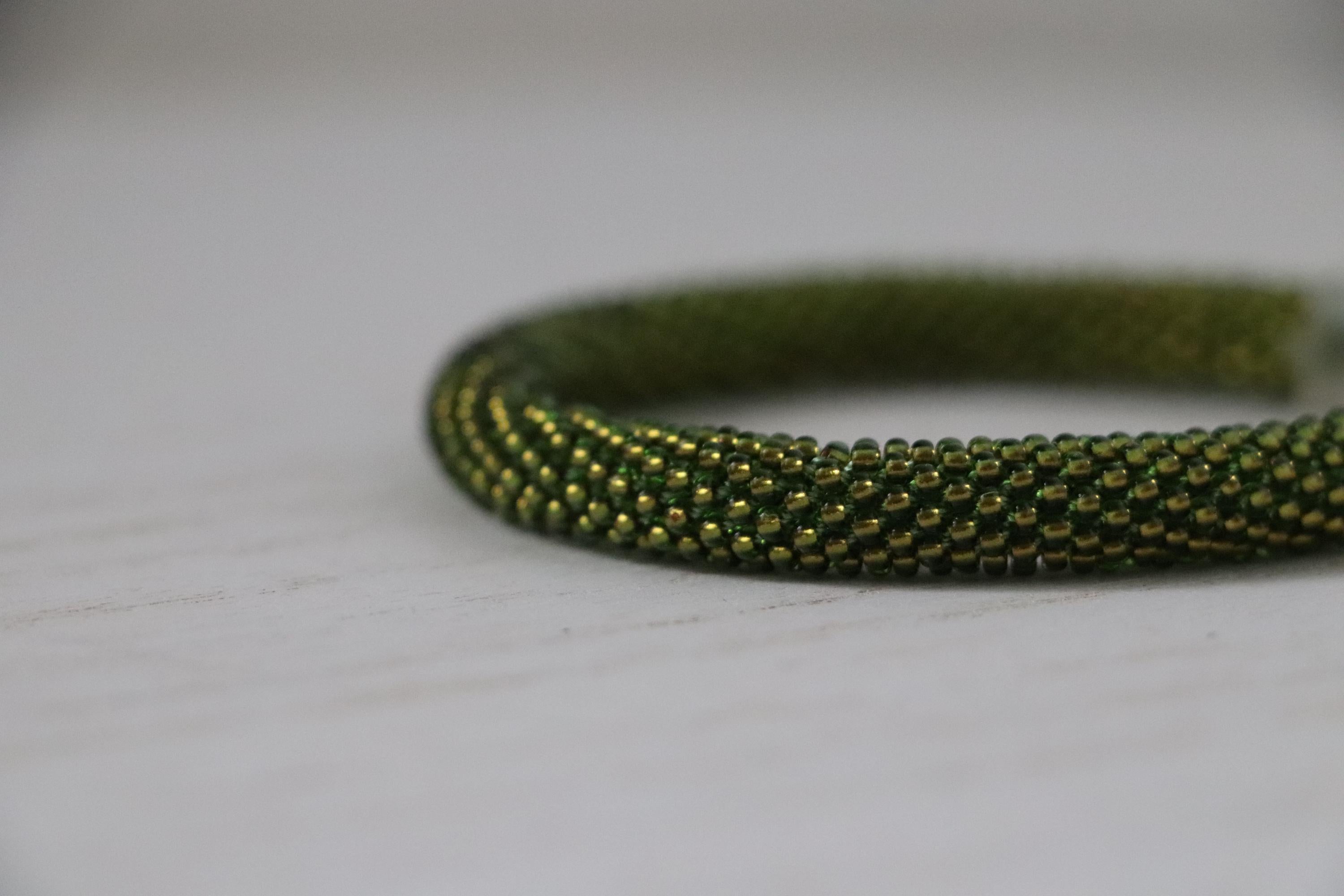 Grass Green Handmade Bracelet with Yellow Beads