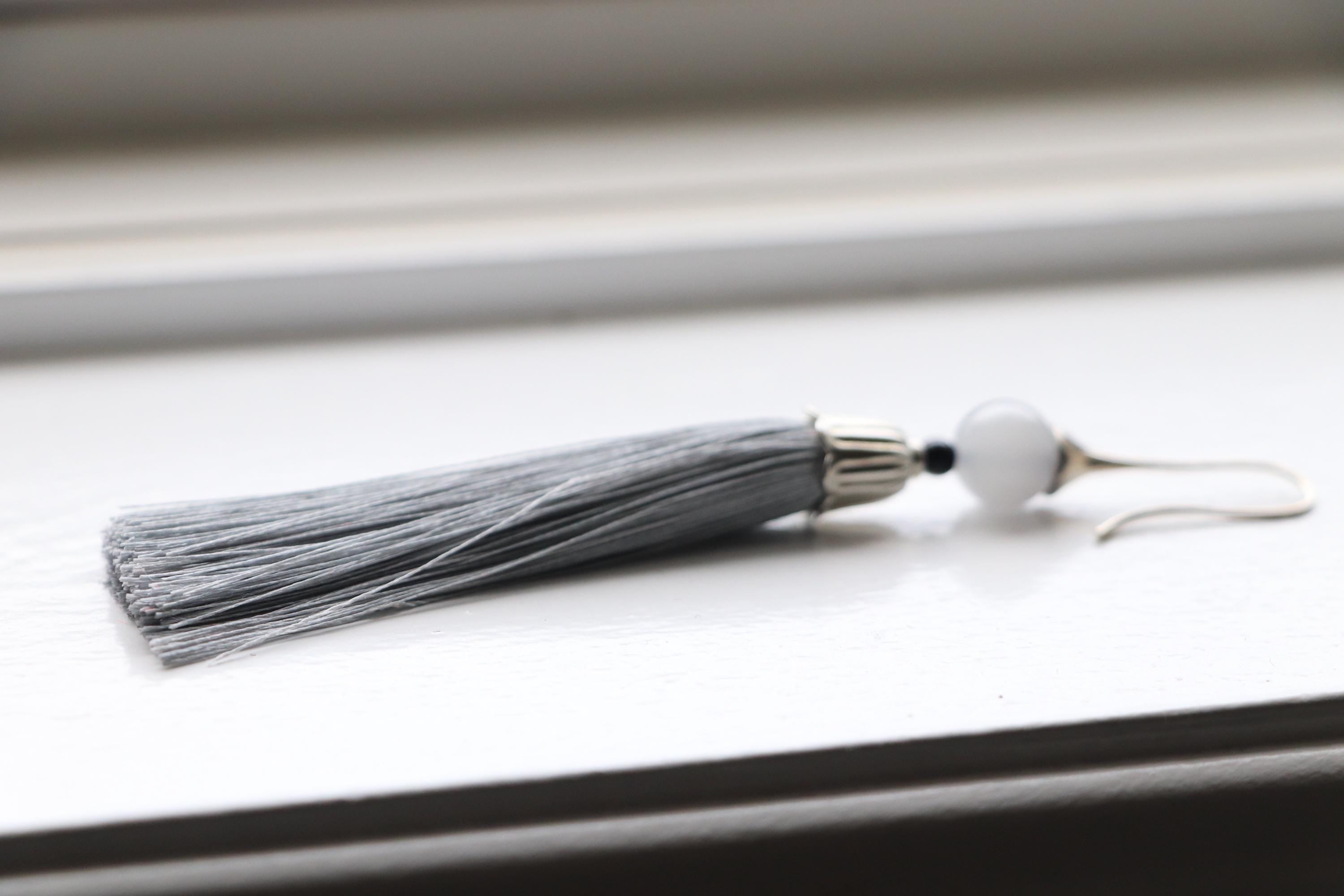 Gray Tassel Earrings – Handmade Lightweight Earrings – Boho Style Jewelry