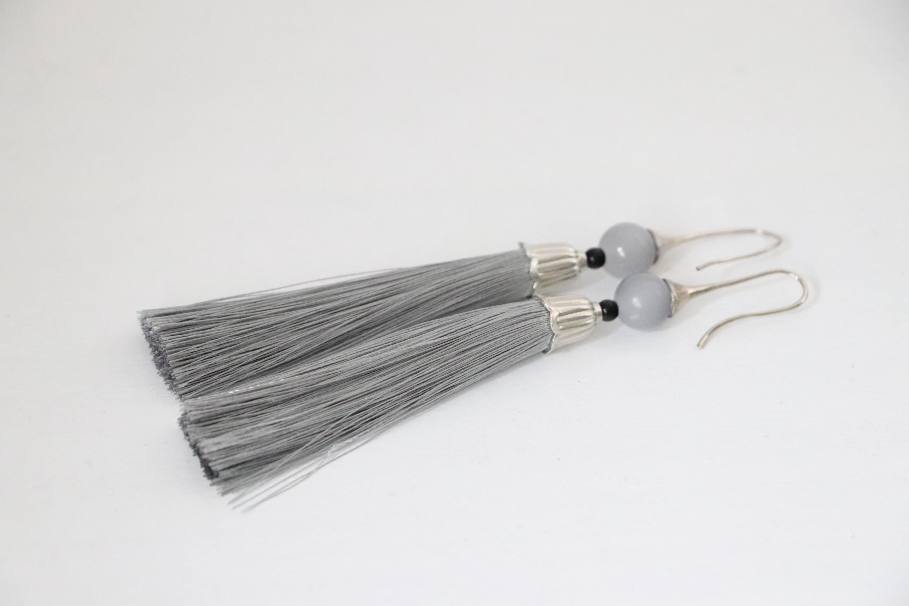 Gray Tassel Earrings – Handmade Lightweight Earrings – Boho Style Jewelry