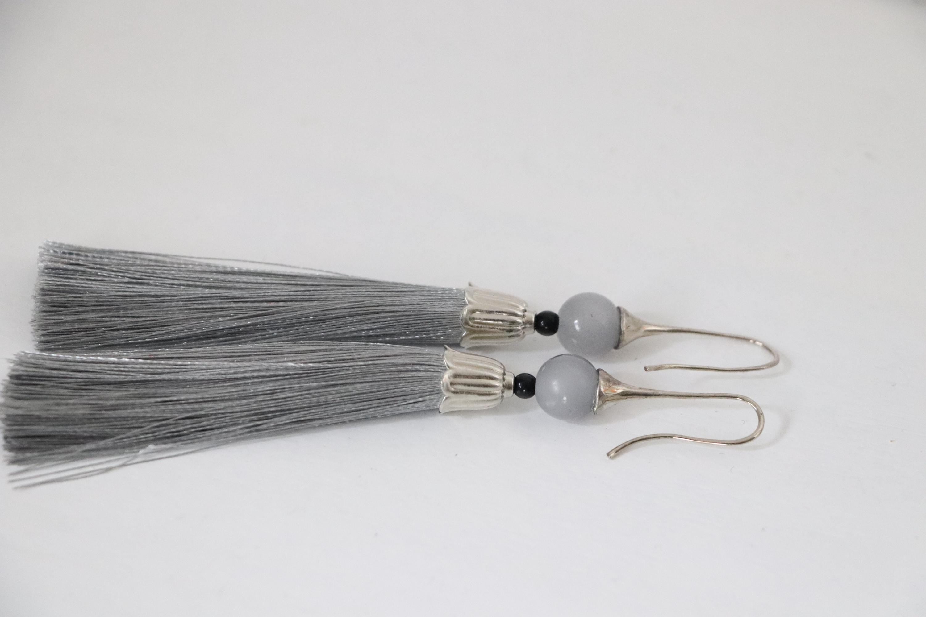 Gray Tassel Earrings – Handmade Lightweight Earrings – Boho Style Jewelry