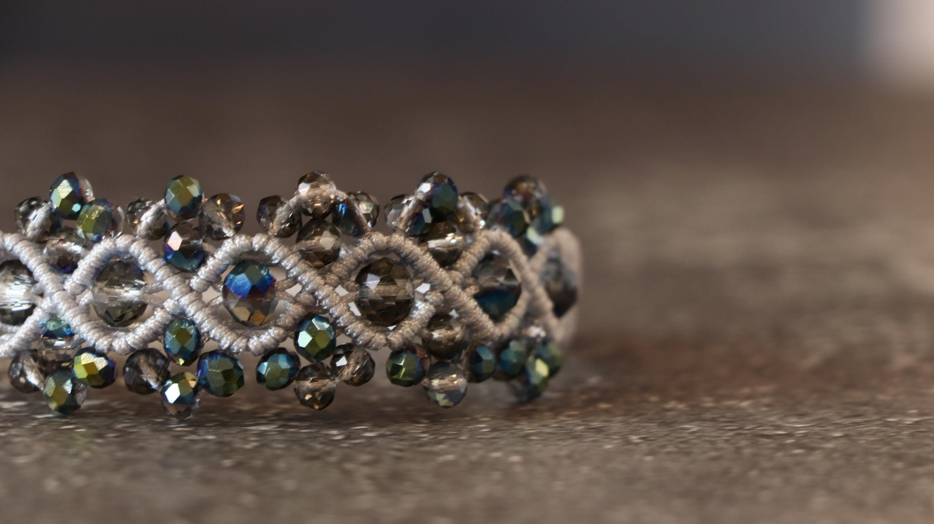 Gray Tone Macrame Bracelet for Women with Matching Beads