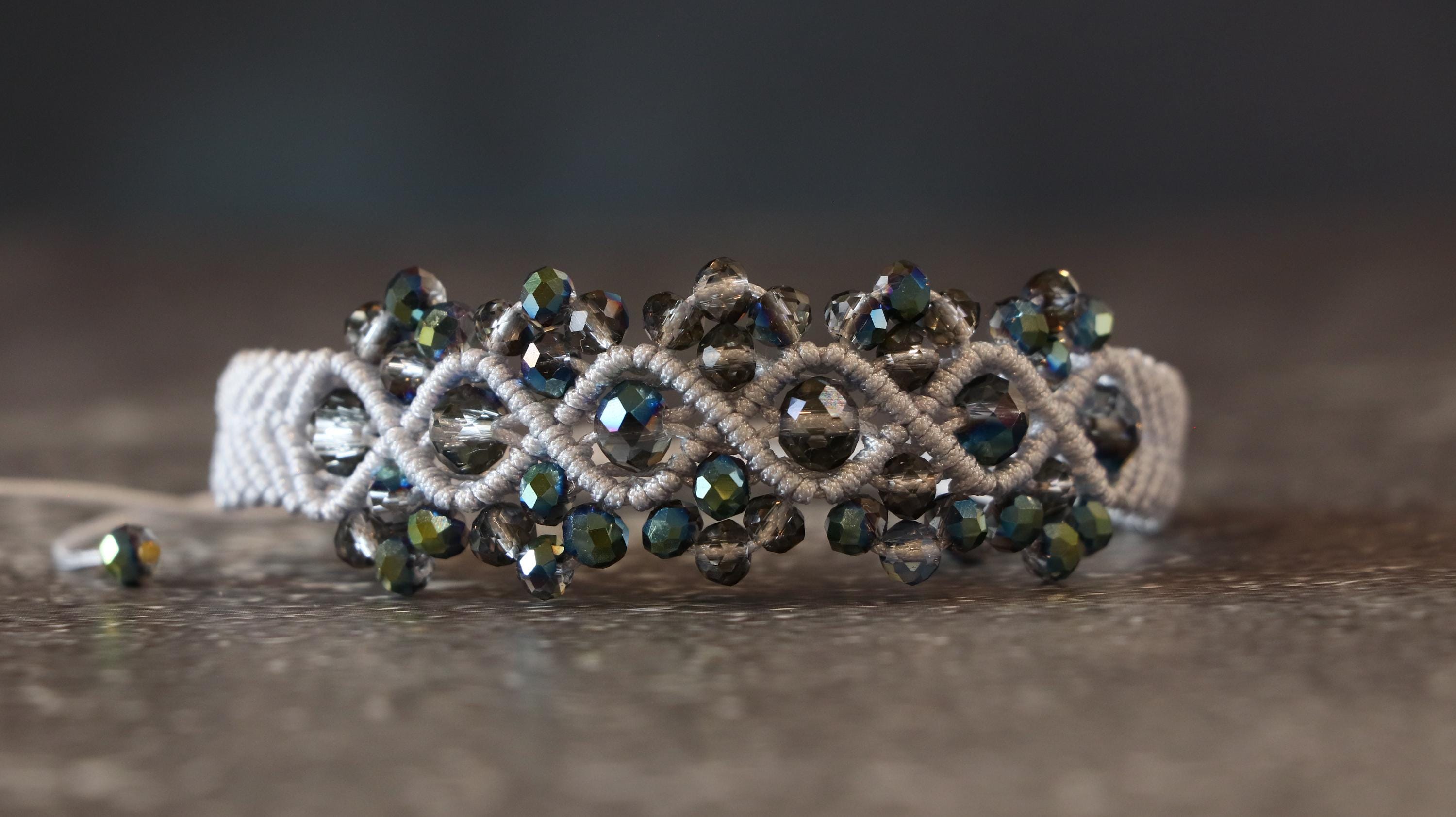 Gray Tone Macrame Bracelet for Women with Matching Beads