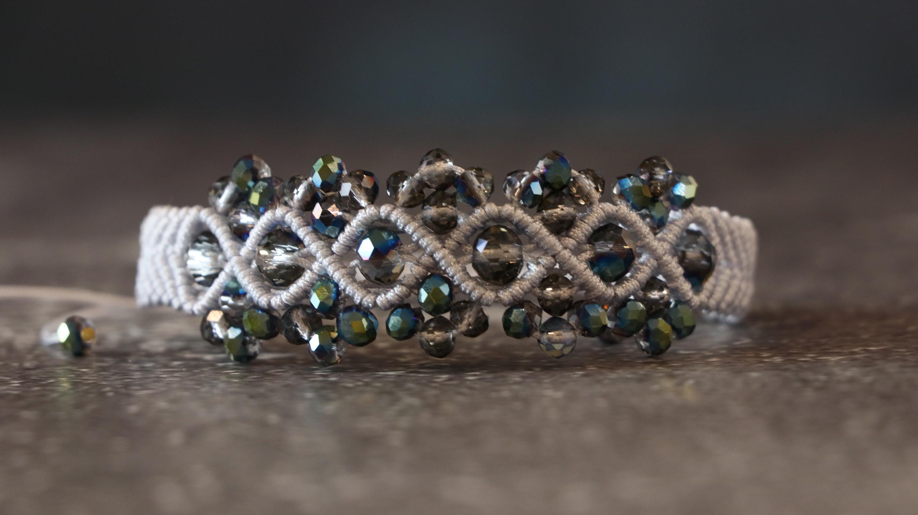 Gray Tone Macrame Bracelet for Women with Matching Beads