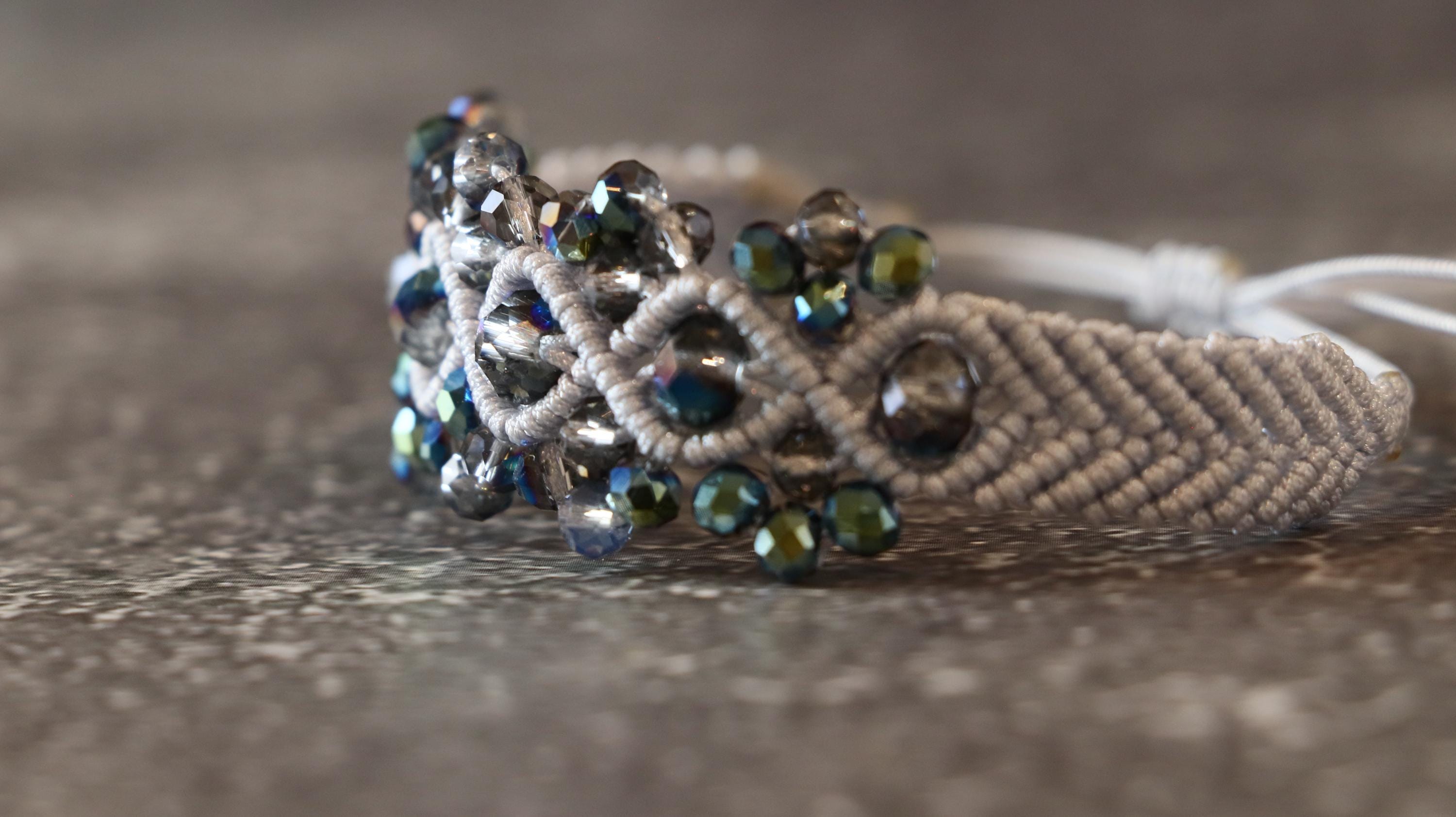 Gray Tone Macrame Bracelet for Women with Matching Beads