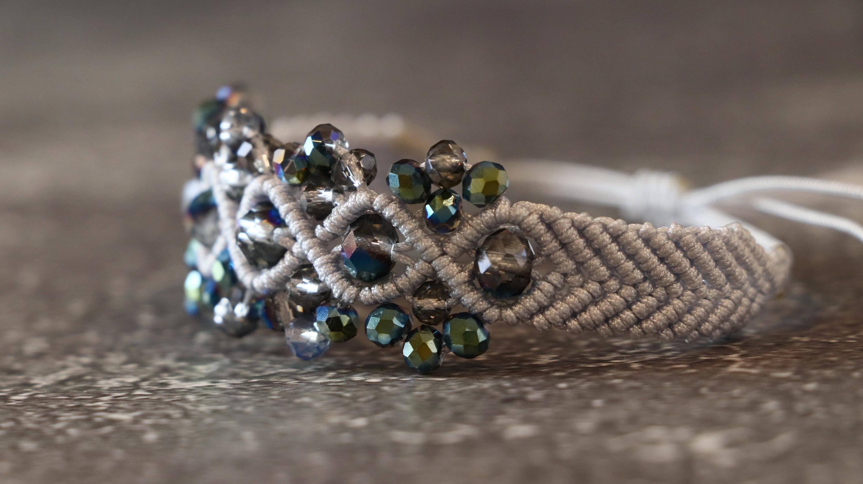 Gray Tone Macrame Bracelet for Women with Matching Beads