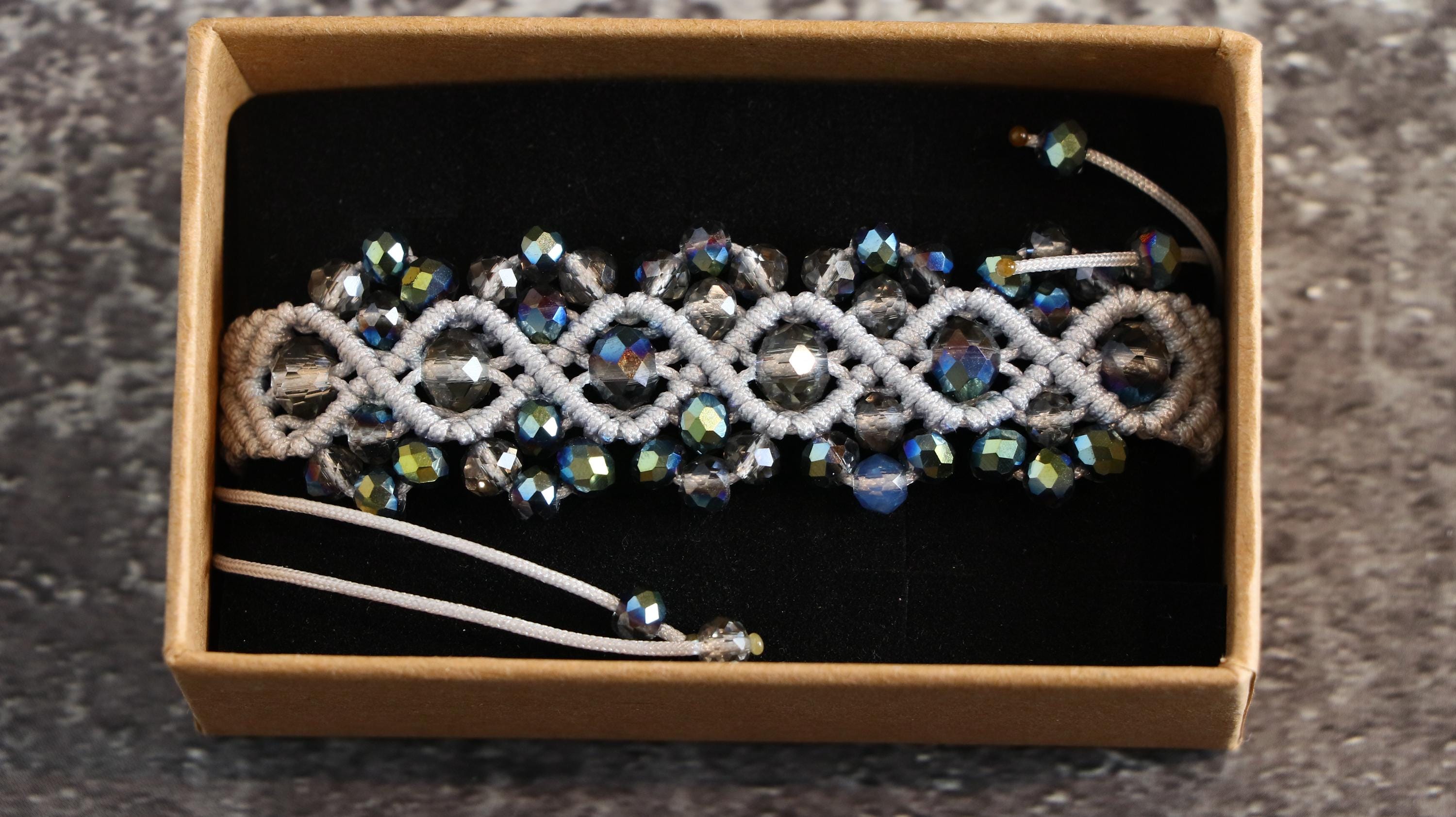 Gray Tone Macrame Bracelet for Women with Matching Beads